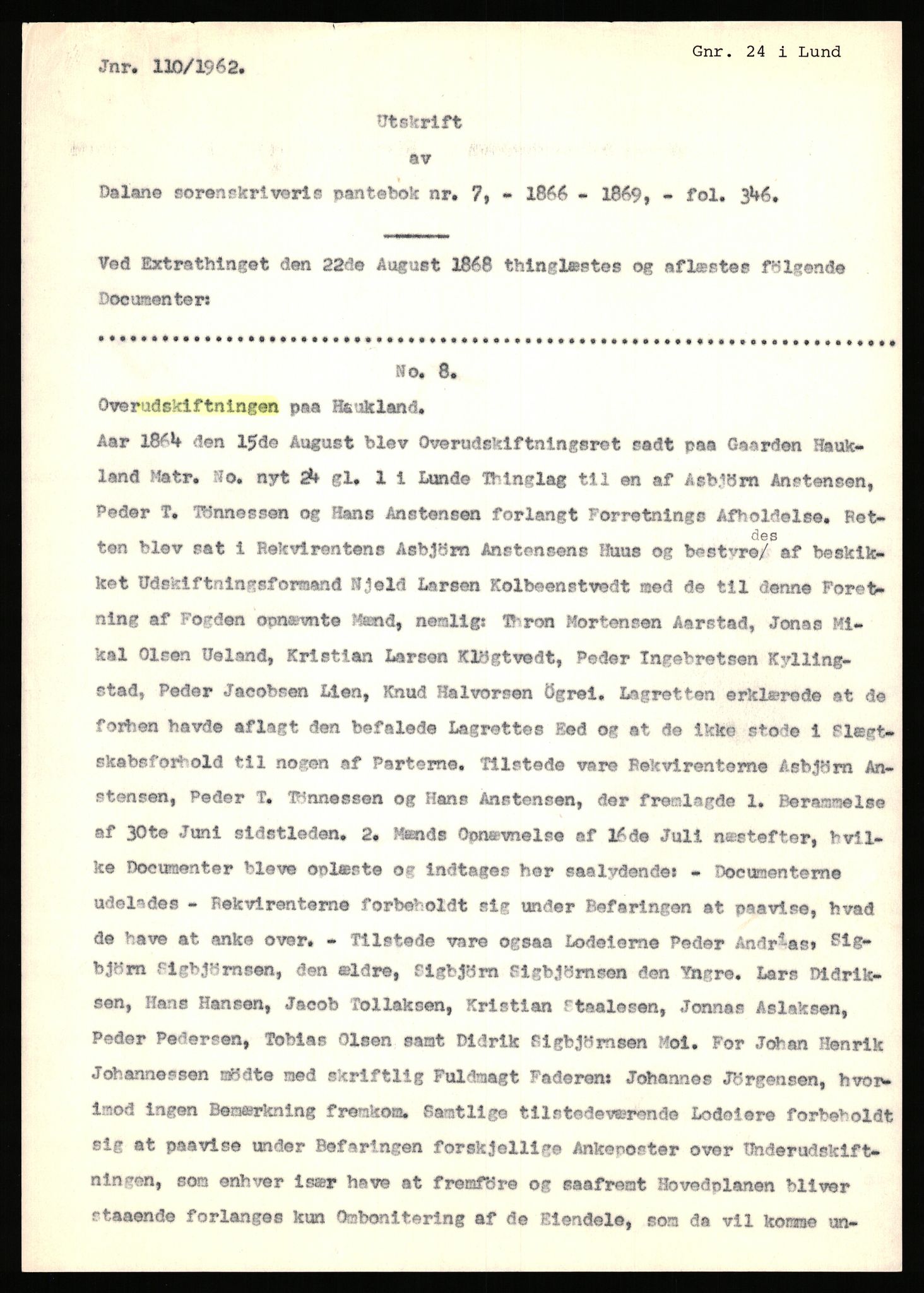 Statsarkivet i Stavanger, AV/SAST-A-101971/03/Y/Yj/L0032: Avskrifter sortert etter gårdsnavn: Hauge øvre - Hausken, 1750-1930, p. 422