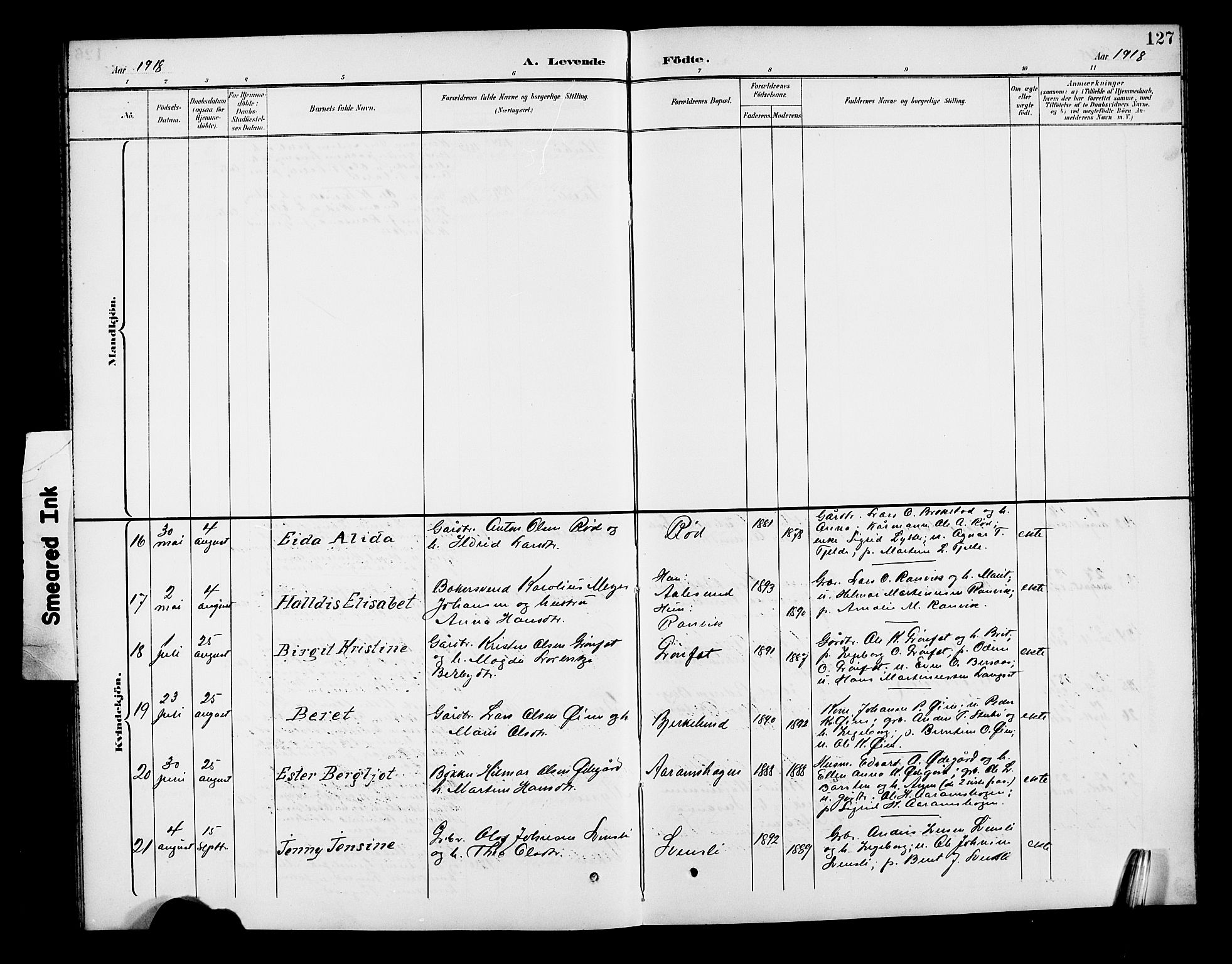 Ministerialprotokoller, klokkerbøker og fødselsregistre - Møre og Romsdal, AV/SAT-A-1454/551/L0632: Parish register (copy) no. 551C04, 1894-1920, p. 127