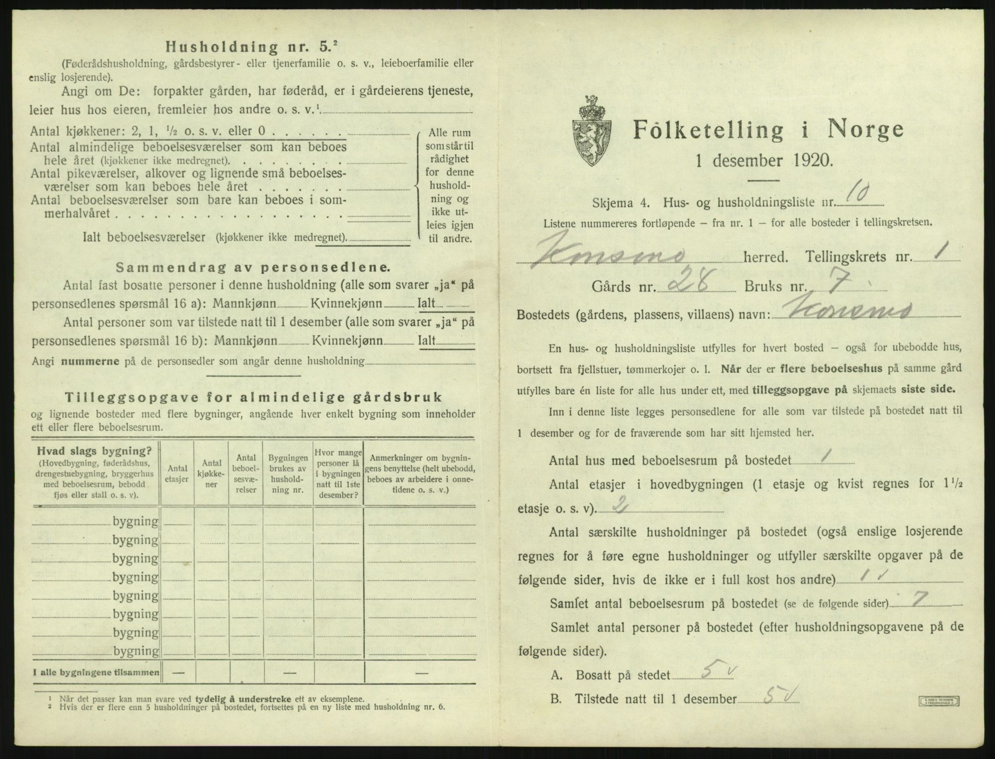 SAK, 1920 census for Konsmo, 1920, p. 52