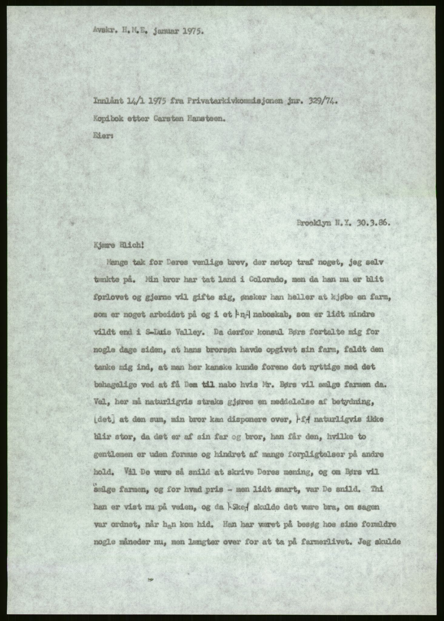 Samlinger til kildeutgivelse, Amerikabrevene, AV/RA-EA-4057/F/L0003: Innlån fra Oslo: Hals - Steen, 1838-1914, p. 101