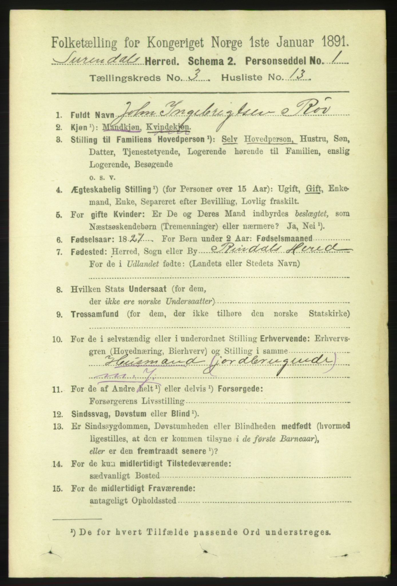 RA, 1891 census for 1566 Surnadal, 1891, p. 863