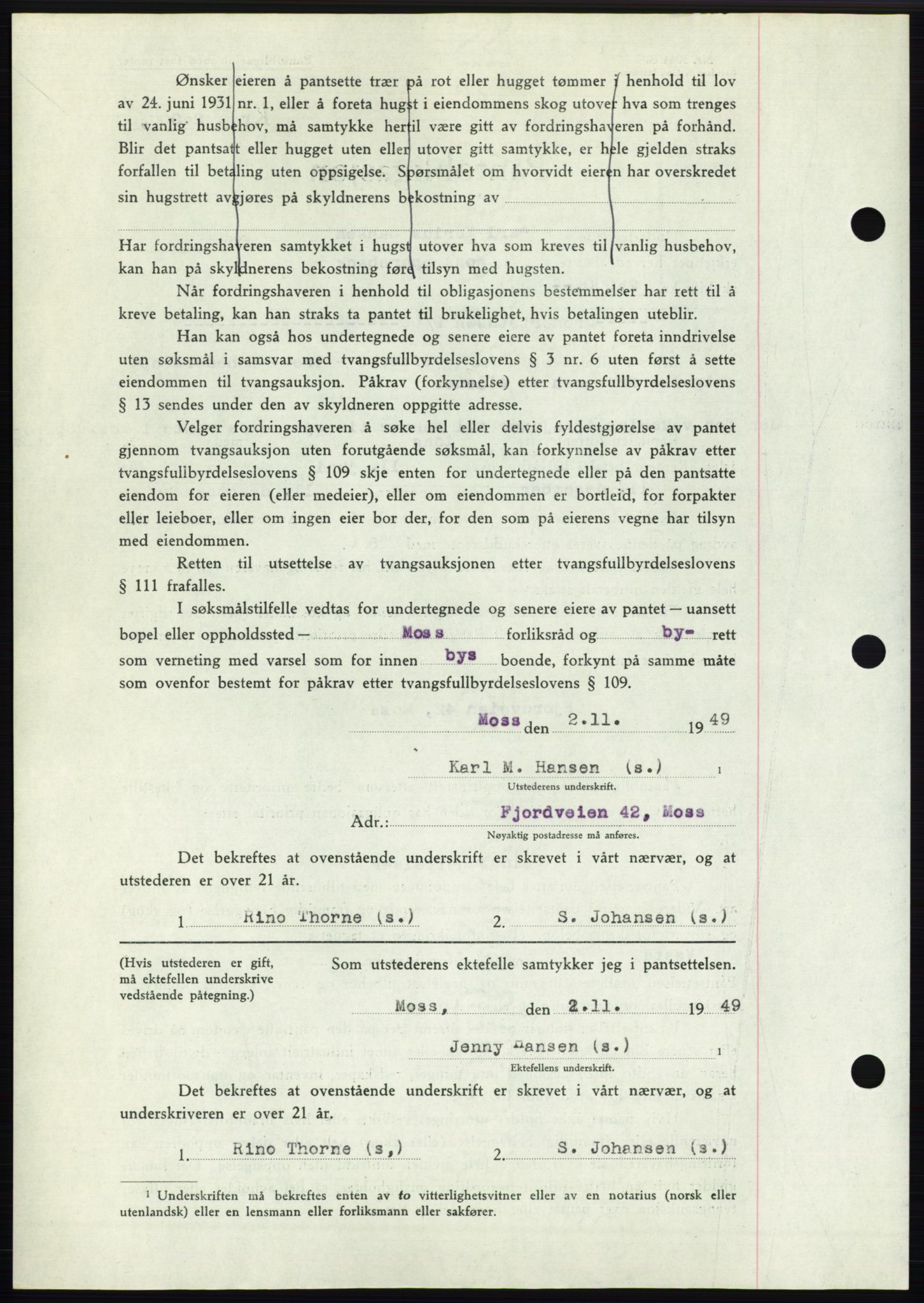 Moss sorenskriveri, SAO/A-10168: Mortgage book no. B23, 1949-1950, Diary no: : 3361/1949