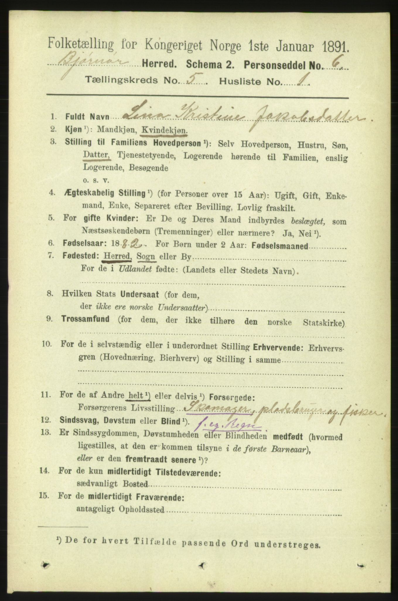 RA, 1891 census for 1632 Bjørnør, 1891, p. 2285