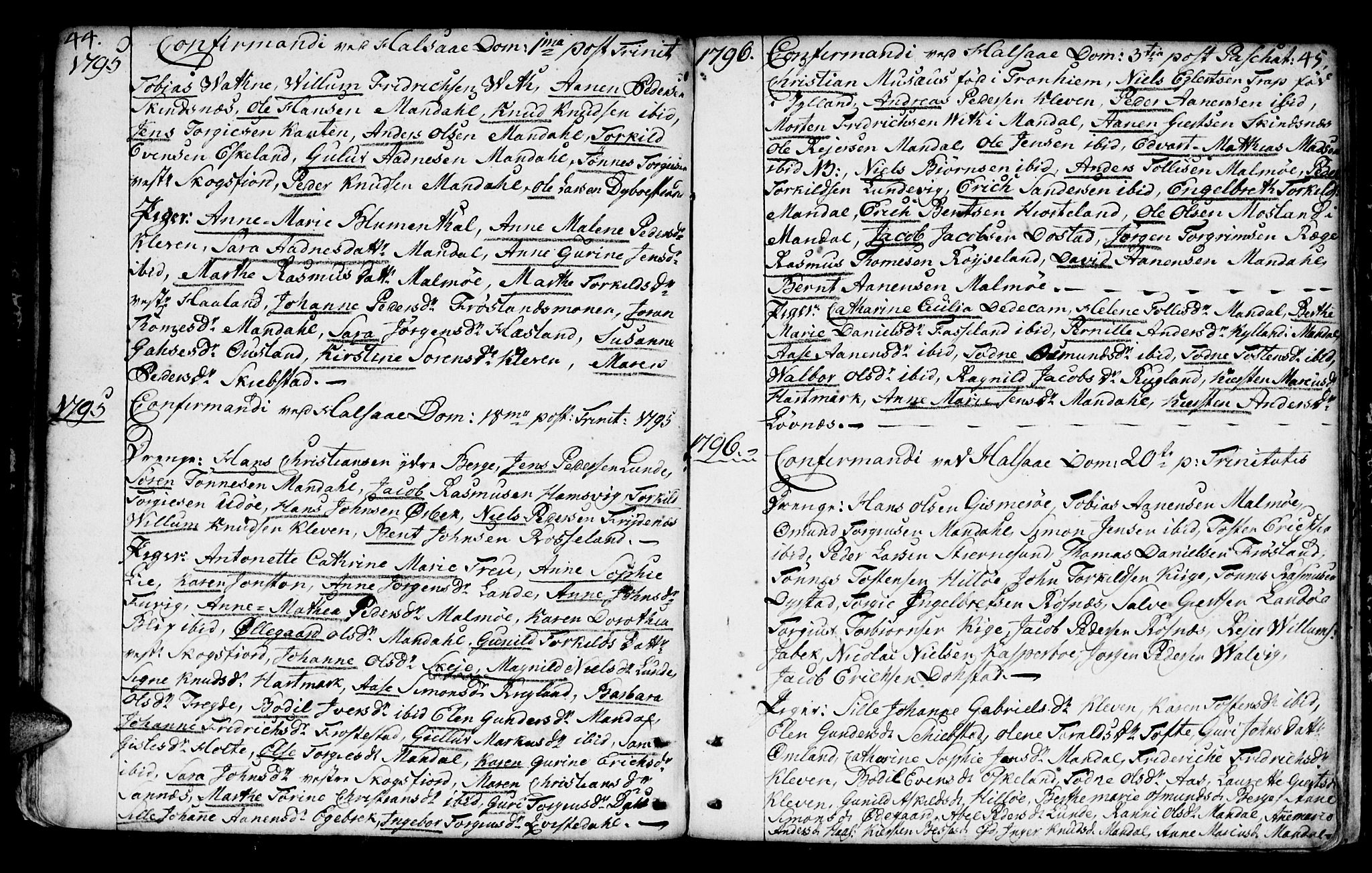 Mandal sokneprestkontor, SAK/1111-0030/F/Fa/Faa/L0004: Parish register (official) no. A 4, 1745-1817, p. 44-45