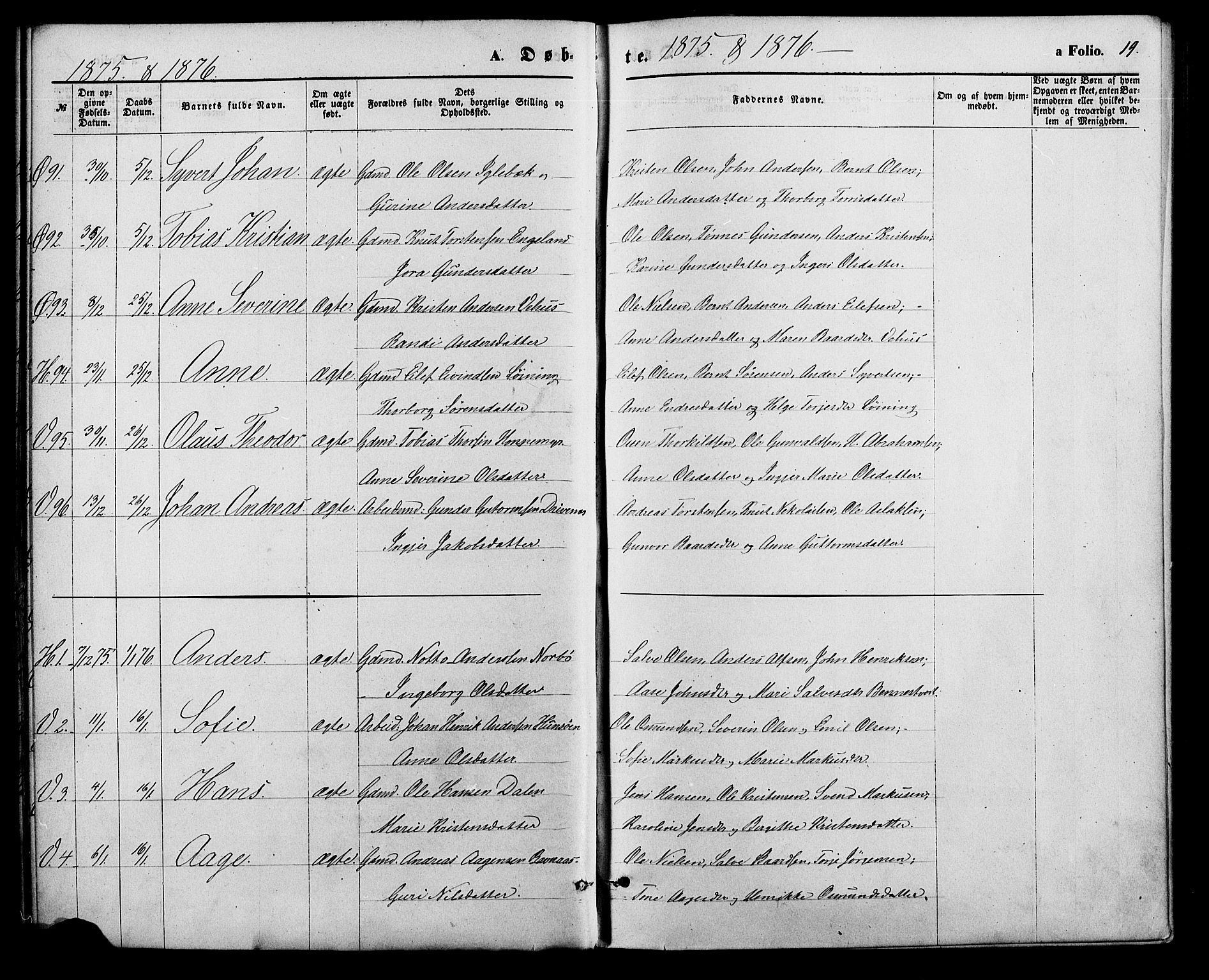 Vennesla sokneprestkontor, AV/SAK-1111-0045/Fa/Fac/L0008: Parish register (official) no. A 8, 1874-1883, p. 19