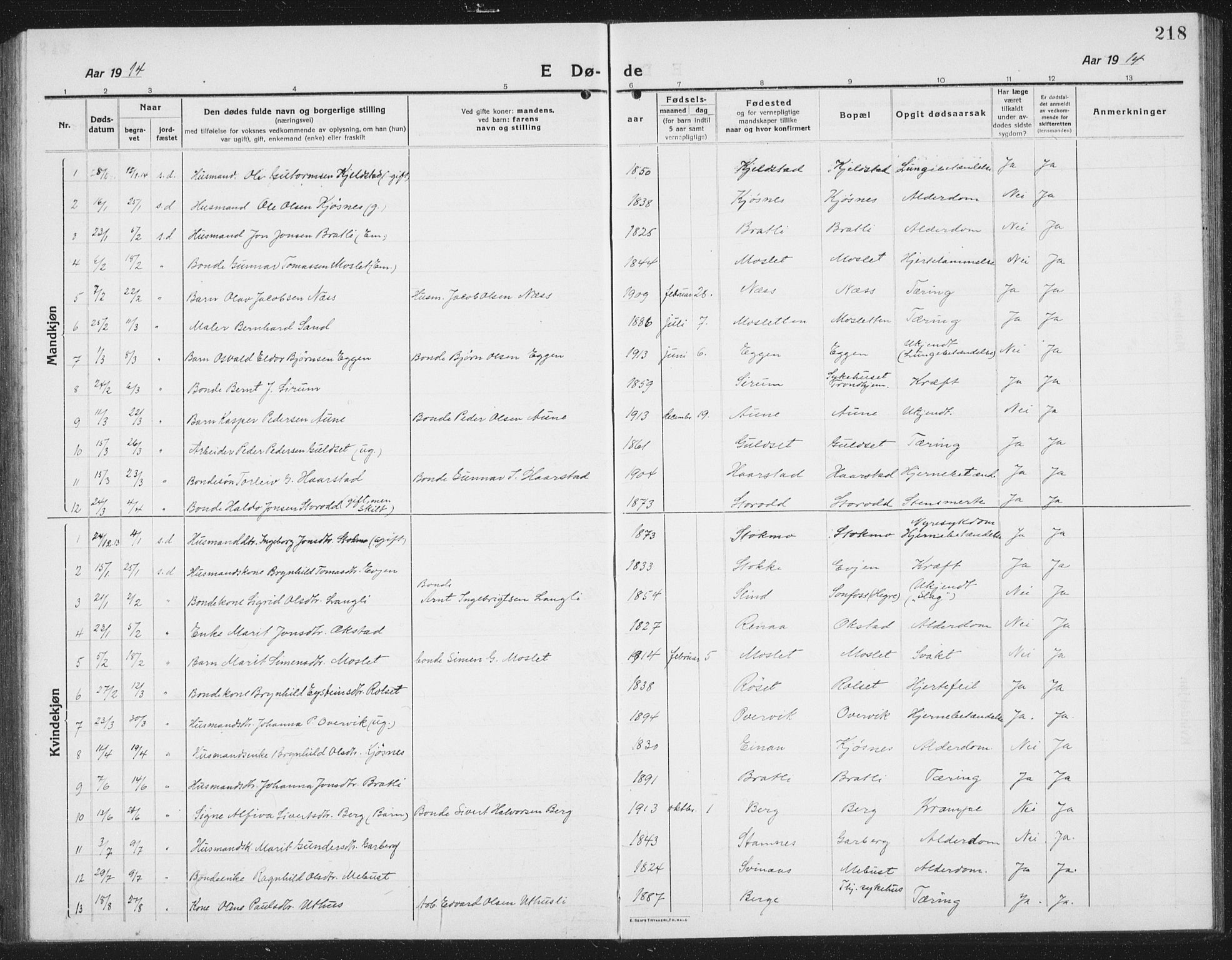 Ministerialprotokoller, klokkerbøker og fødselsregistre - Sør-Trøndelag, SAT/A-1456/695/L1158: Parish register (copy) no. 695C09, 1913-1940, p. 218
