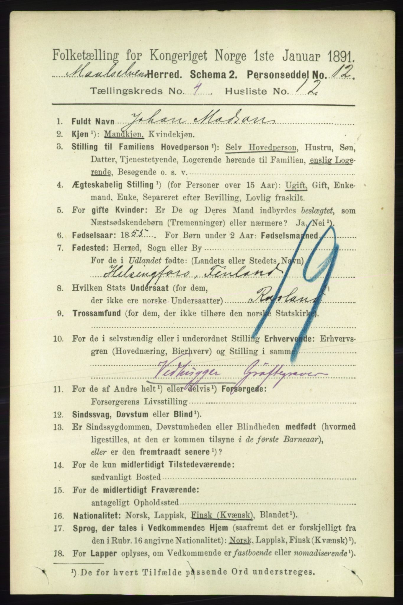 RA, 1891 census for 1924 Målselv, 1891, p. 1165