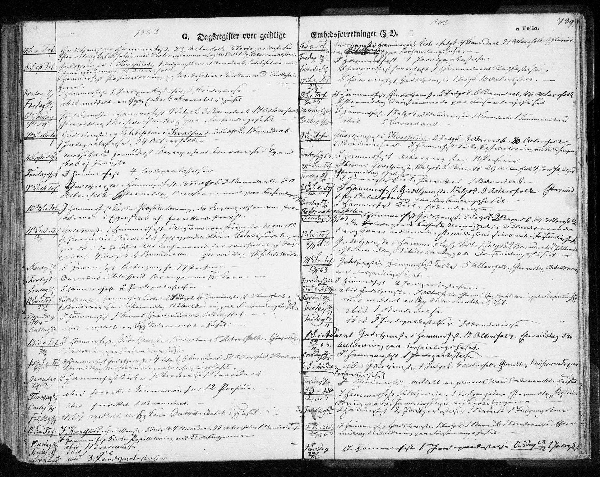 Hammerfest sokneprestkontor, AV/SATØ-S-1347/H/Ha/L0005.kirke: Parish register (official) no. 5, 1857-1869, p. 439