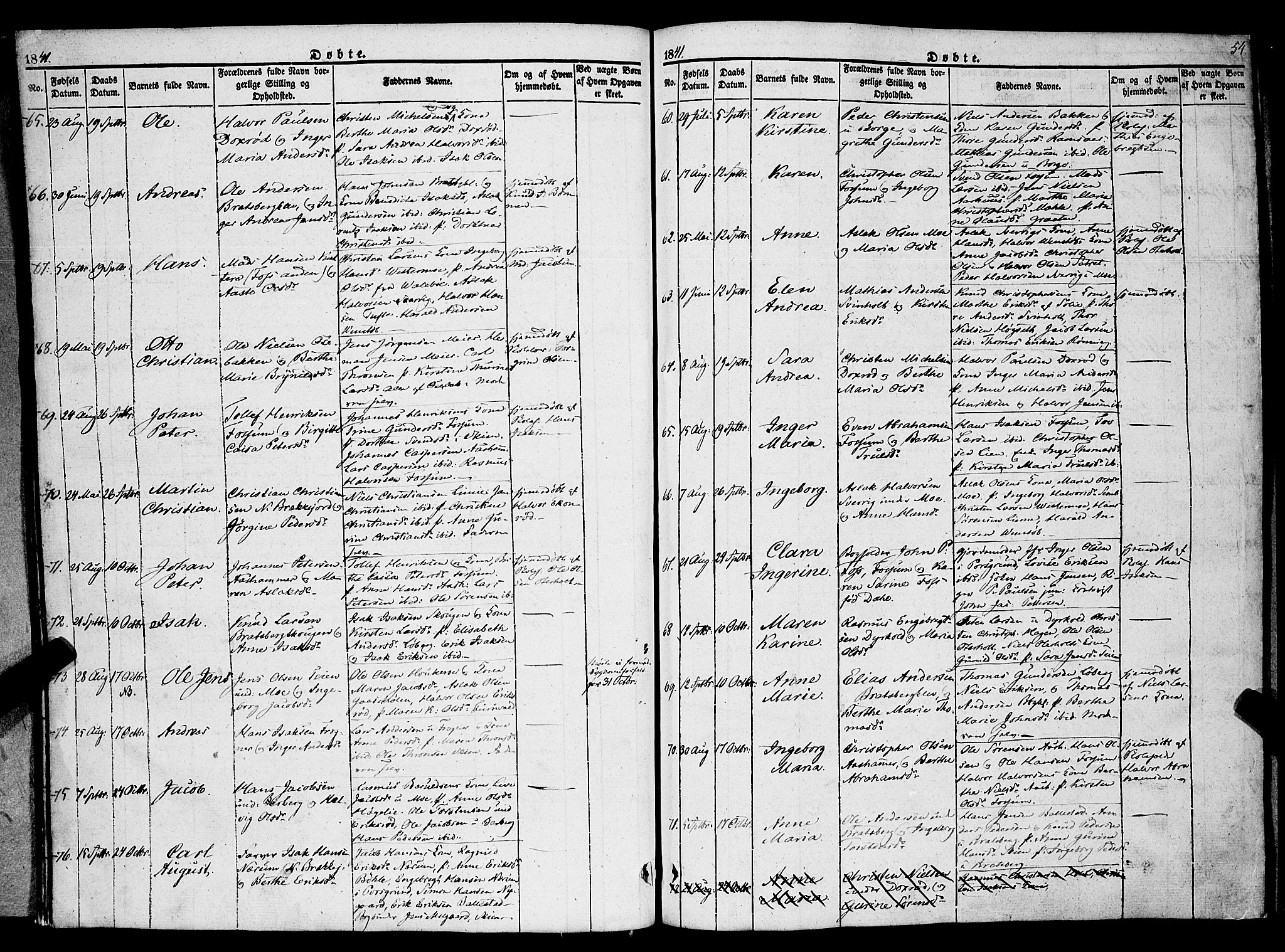 Gjerpen kirkebøker, SAKO/A-265/F/Fa/L0007a: Parish register (official) no. I 7A, 1834-1857, p. 54
