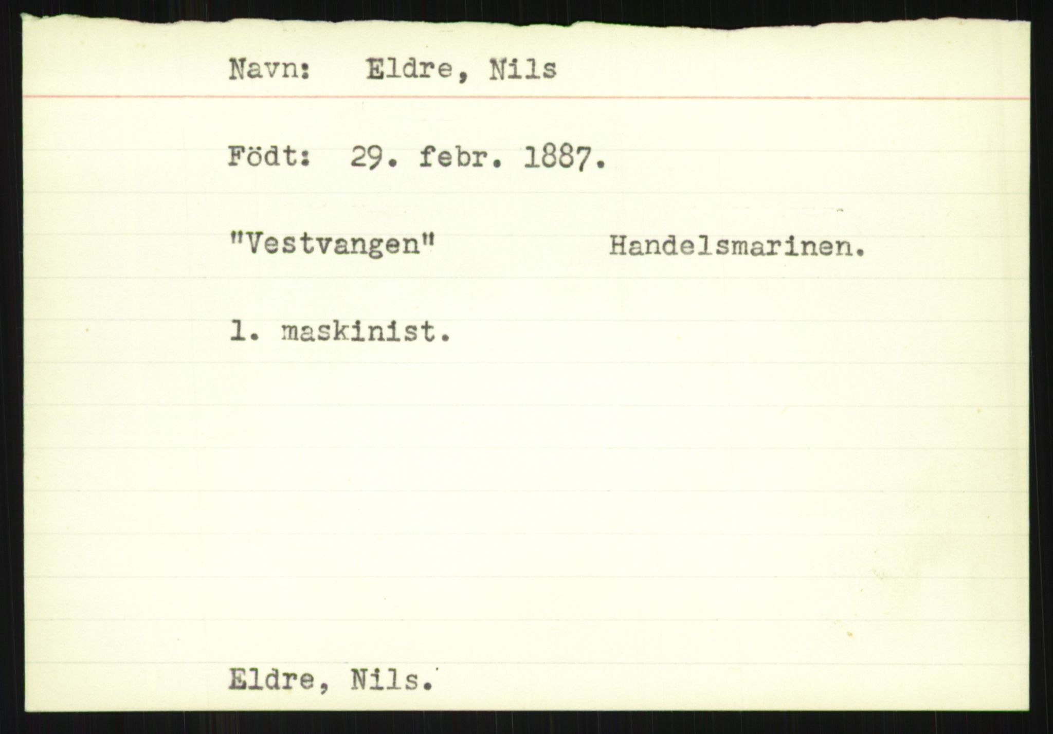 Direktoratet for sjømenn, AV/RA-S-3545/G/Gi/L0005: Alfabetisk ordnet kartotek over krigsdekorasjoner tildelt nordmenn under krigen, Ekeberg - Hendriksen, 1940-1945, p. 23