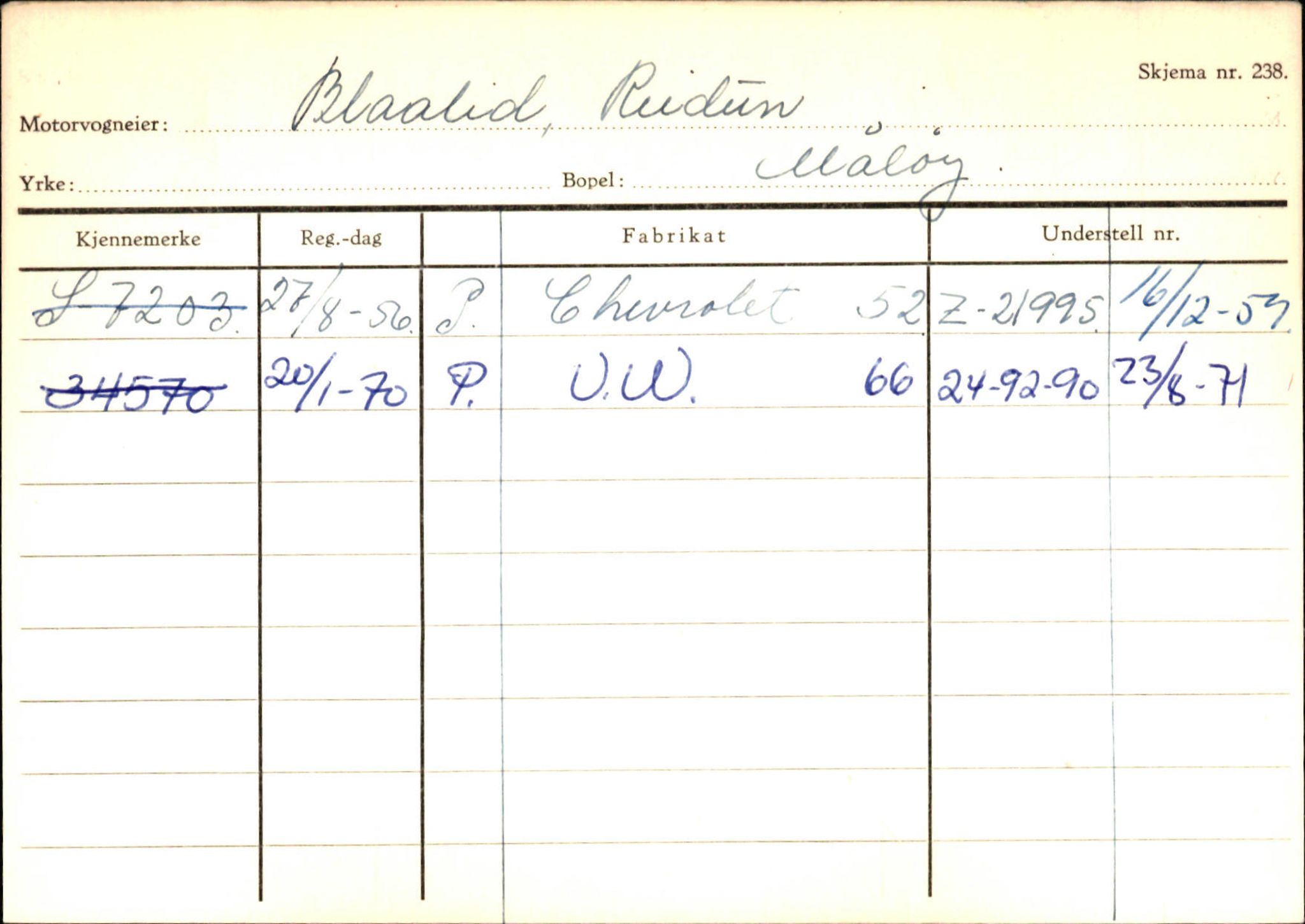 Statens vegvesen, Sogn og Fjordane vegkontor, SAB/A-5301/4/F/L0144: Registerkort Vågsøy A-R, 1945-1975, p. 233