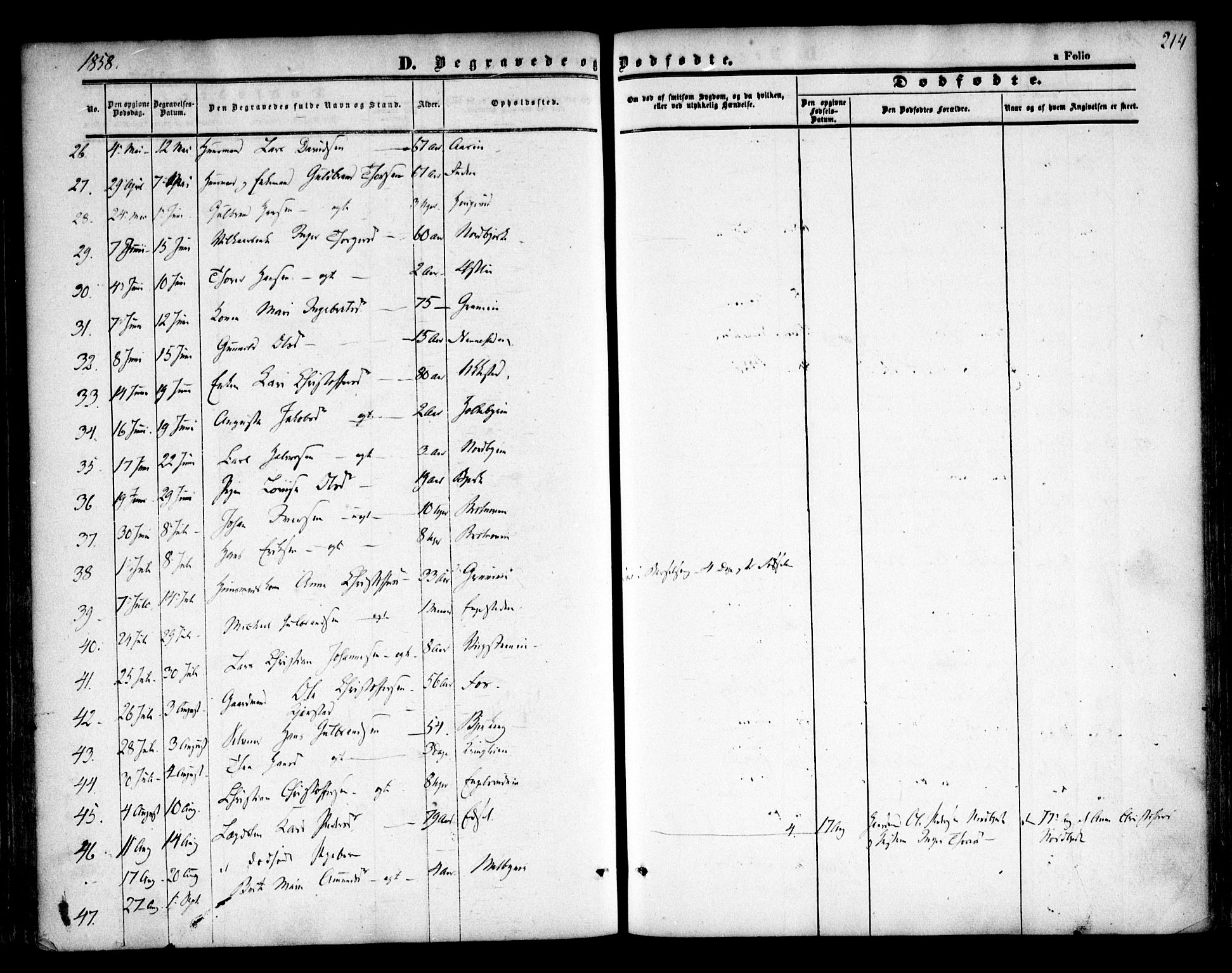 Nannestad prestekontor Kirkebøker, SAO/A-10414a/F/Fa/L0011: Parish register (official) no. I 11, 1850-1859, p. 214