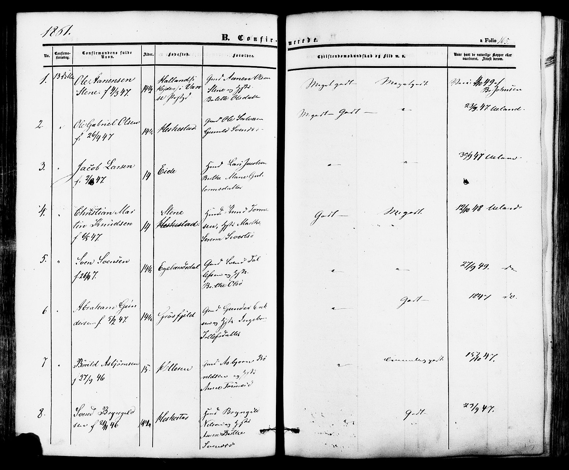 Lund sokneprestkontor, AV/SAST-A-101809/S06/L0010: Parish register (official) no. A 9, 1854-1886, p. 165