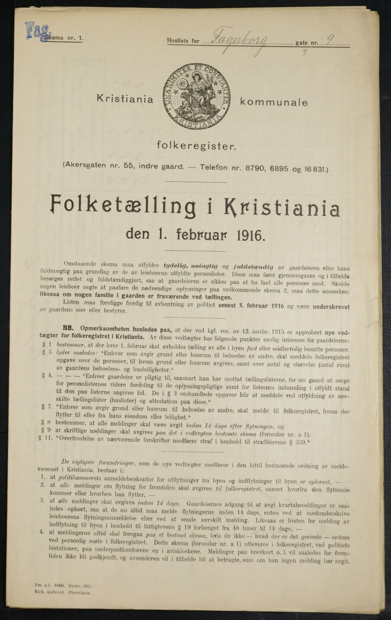 OBA, Municipal Census 1916 for Kristiania, 1916, p. 23309