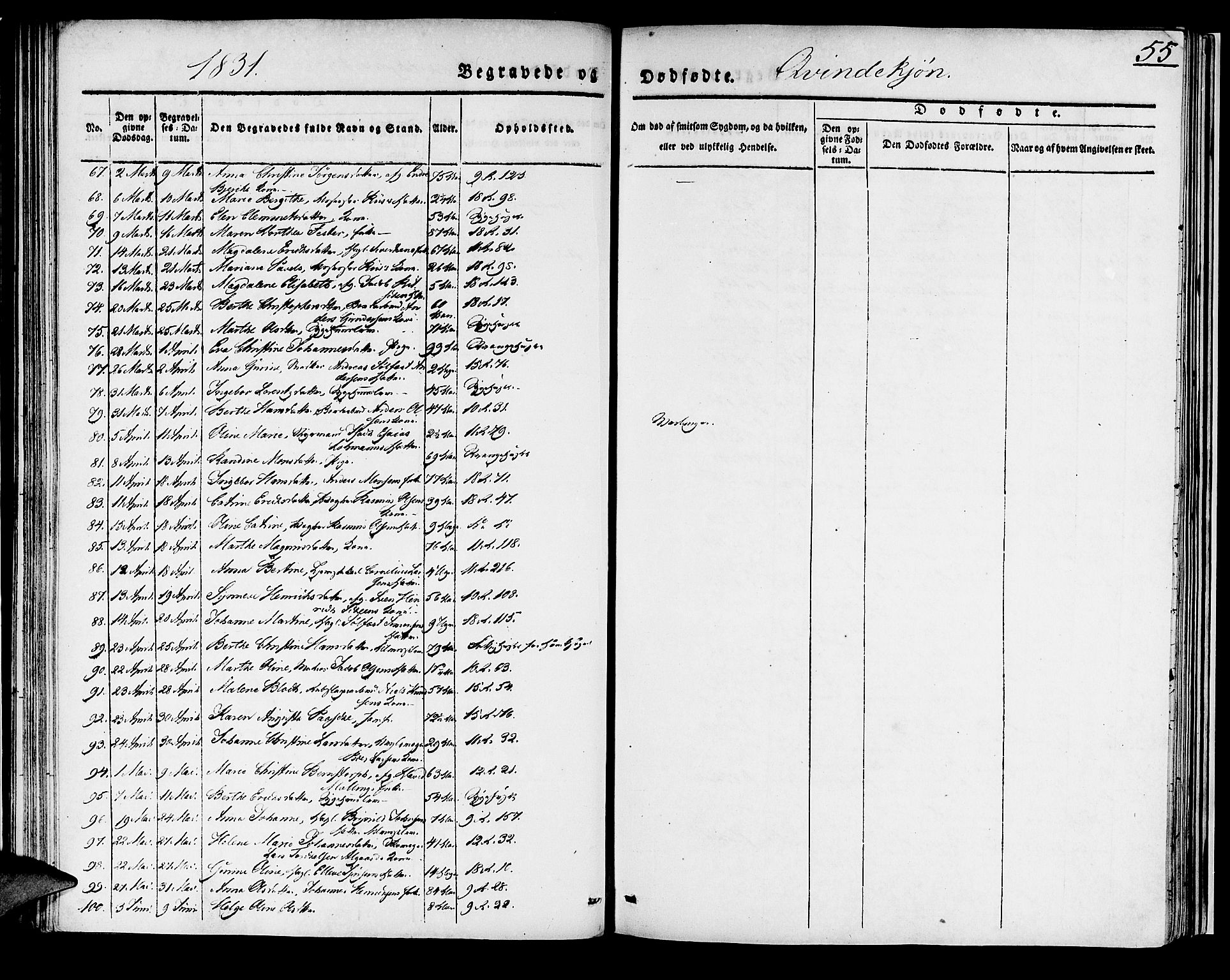 Domkirken sokneprestembete, SAB/A-74801/H/Haa/L0014: Parish register (official) no. A 13, 1830-1837, p. 55