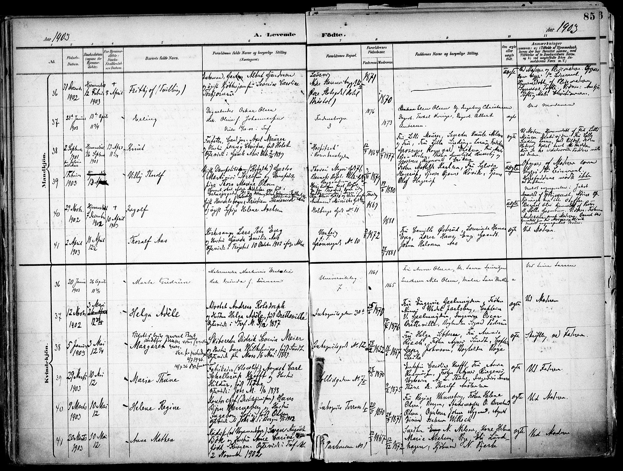 Trefoldighet prestekontor Kirkebøker, AV/SAO-A-10882/F/Fa/L0007: Parish register (official) no. I 7, 1900-1914, p. 85