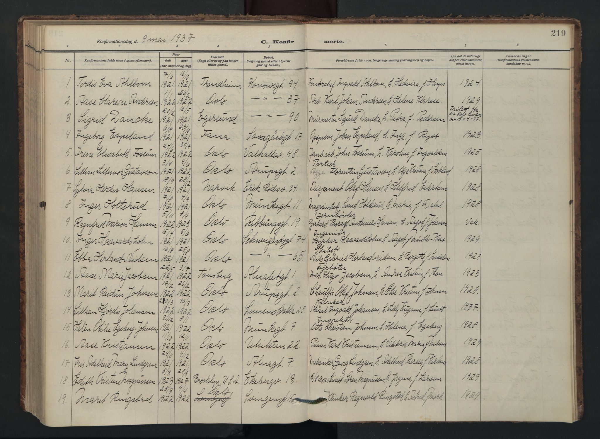 Gamlebyen prestekontor Kirkebøker, SAO/A-10884/F/Fa/L0012: Parish register (official) no. 12, 1908-1941, p. 219