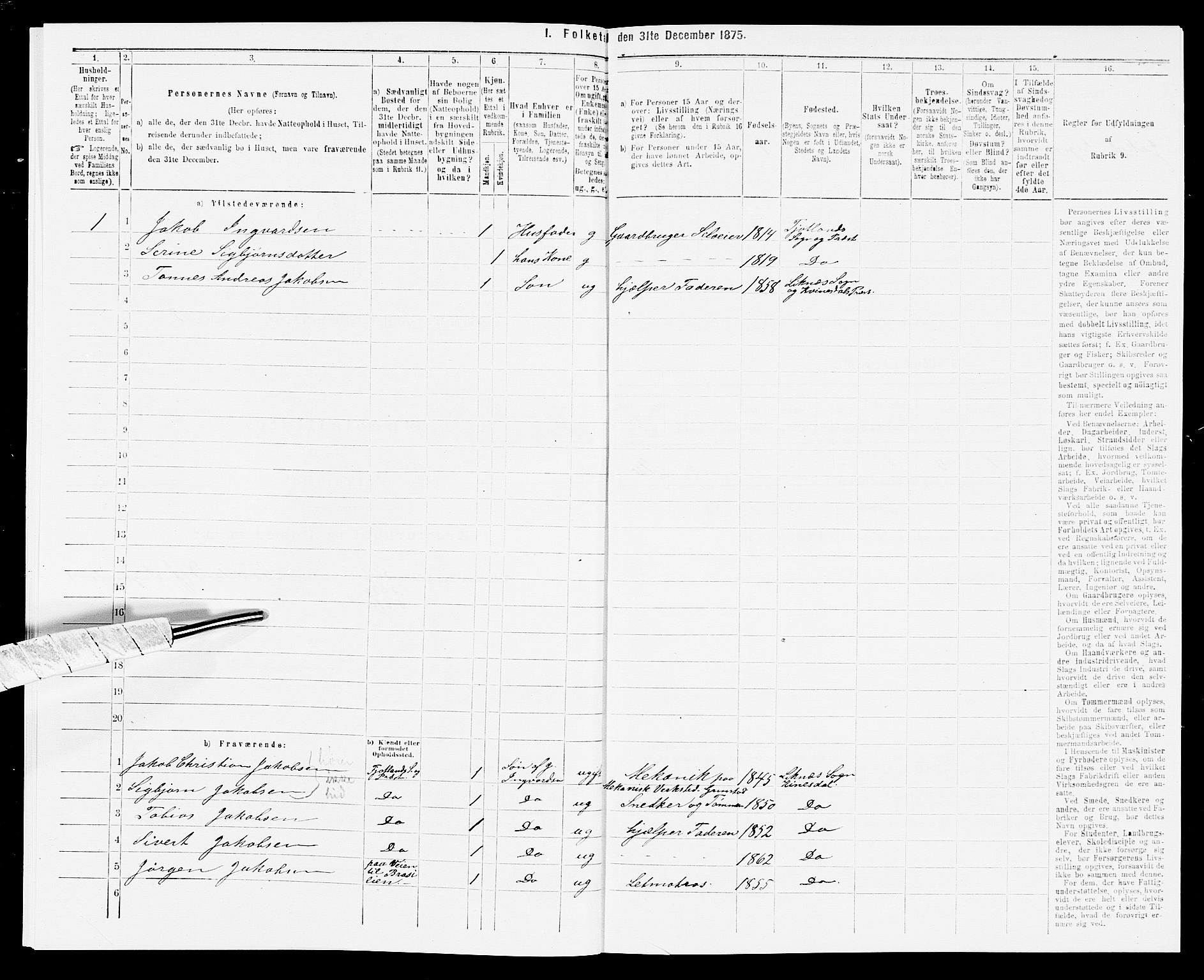 SAK, 1875 census for 1037P Kvinesdal, 1875, p. 922