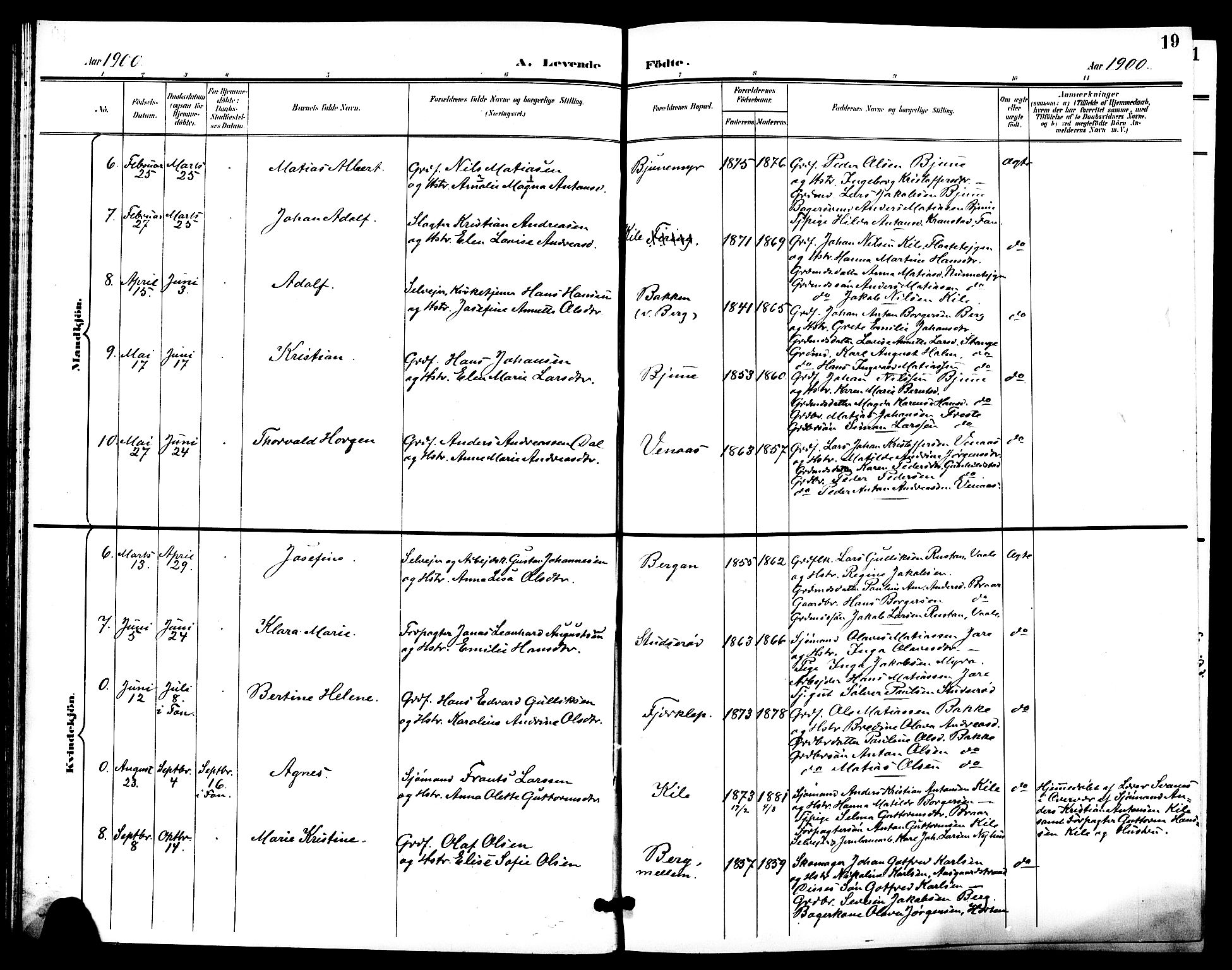 Ramnes kirkebøker, AV/SAKO-A-314/G/Ga/L0004: Parish register (copy) no. I 4, 1896-1911, p. 19