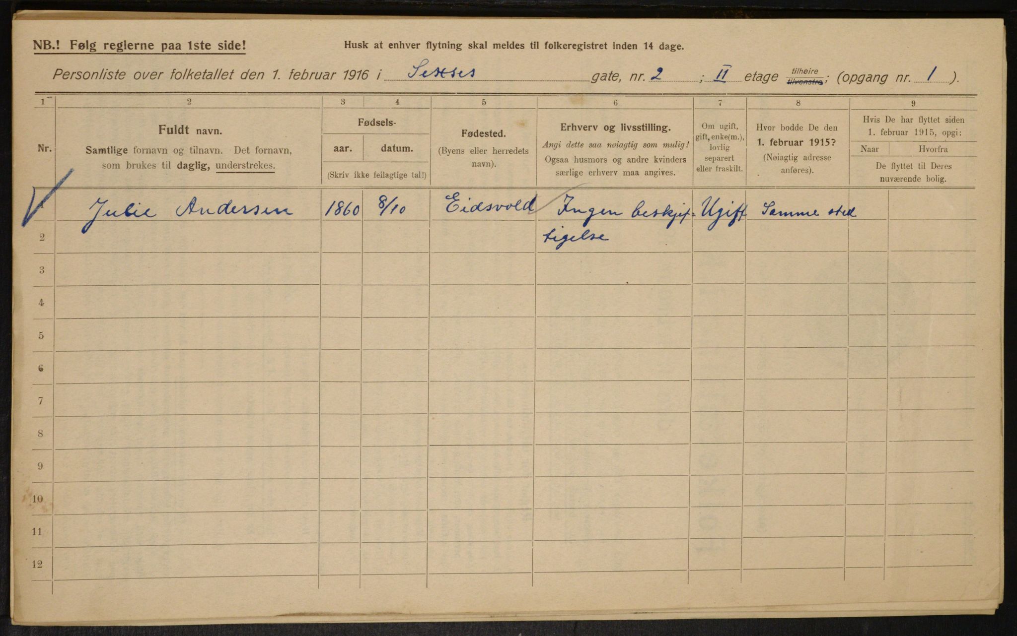 OBA, Municipal Census 1916 for Kristiania, 1916, p. 96958