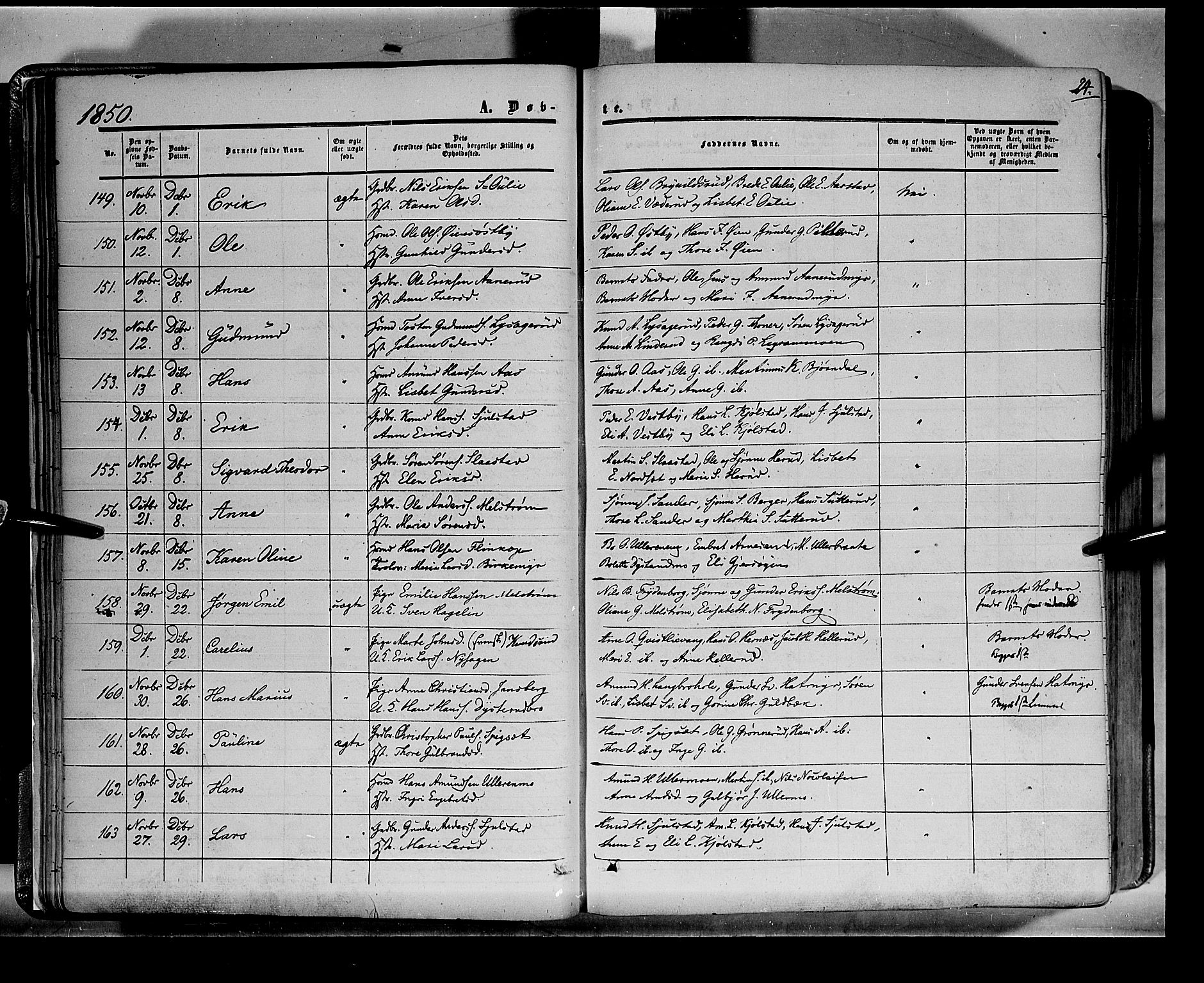 Sør-Odal prestekontor, AV/SAH-PREST-030/H/Ha/Haa/L0001: Parish register (official) no. 1, 1849-1859, p. 24