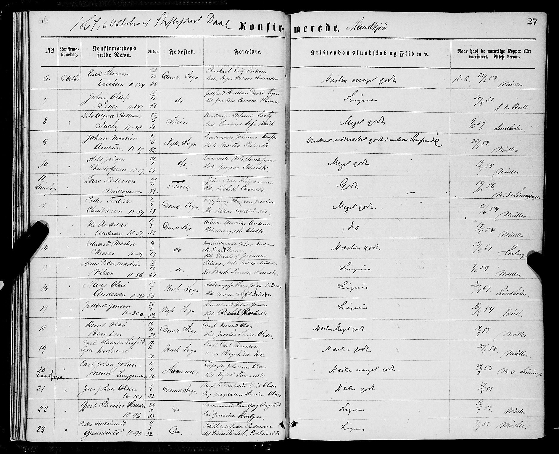 Domkirken sokneprestembete, AV/SAB-A-74801/H/Haa/L0029: Parish register (official) no. C 4, 1864-1879, p. 27
