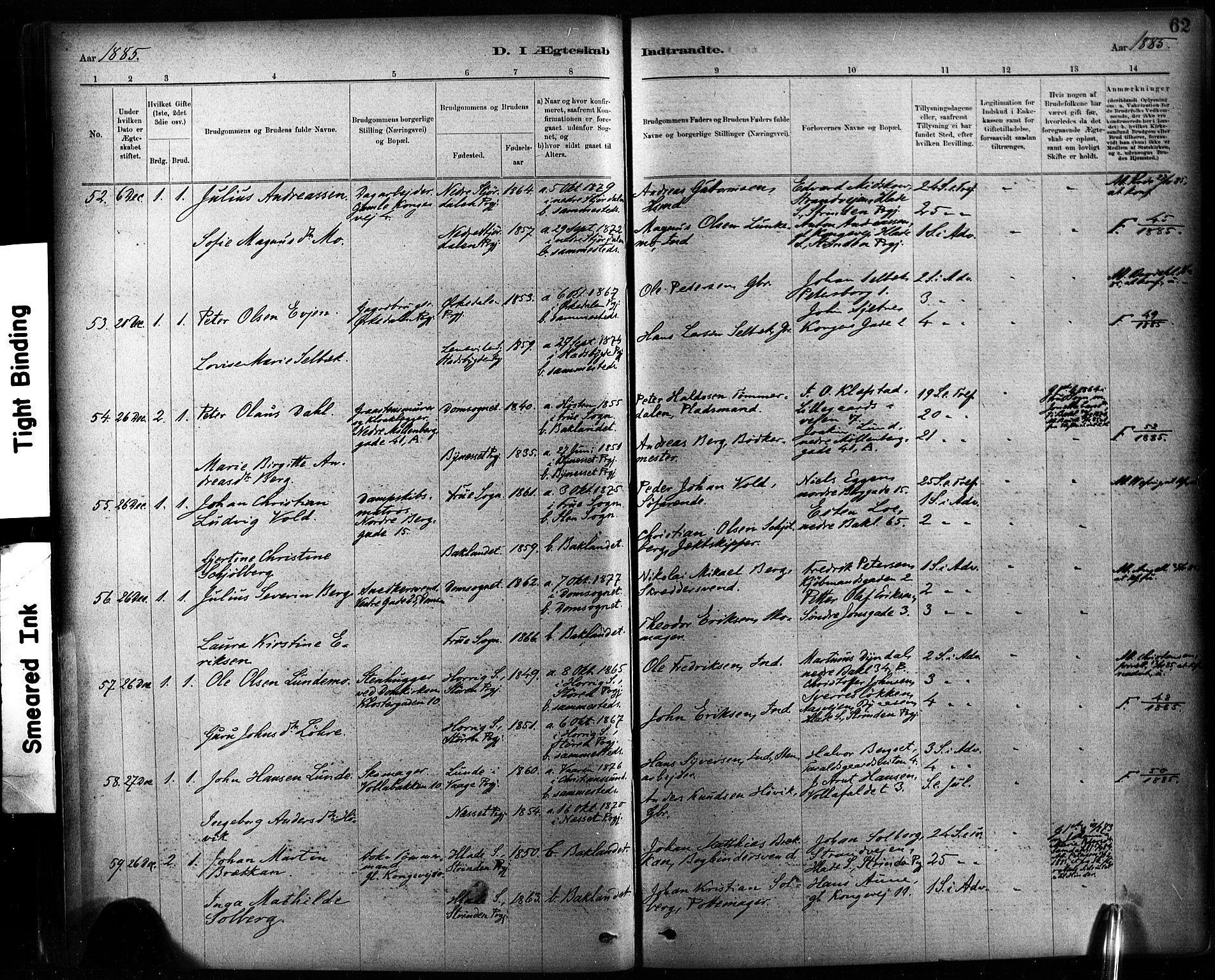 Ministerialprotokoller, klokkerbøker og fødselsregistre - Sør-Trøndelag, AV/SAT-A-1456/604/L0189: Parish register (official) no. 604A10, 1878-1892, p. 62