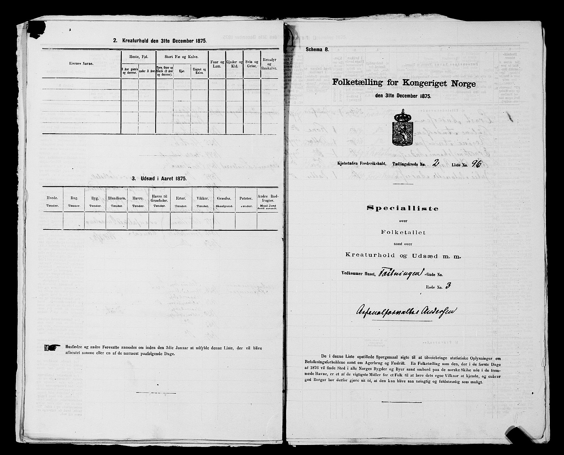 RA, 1875 census for 0101P Fredrikshald, 1875, p. 227