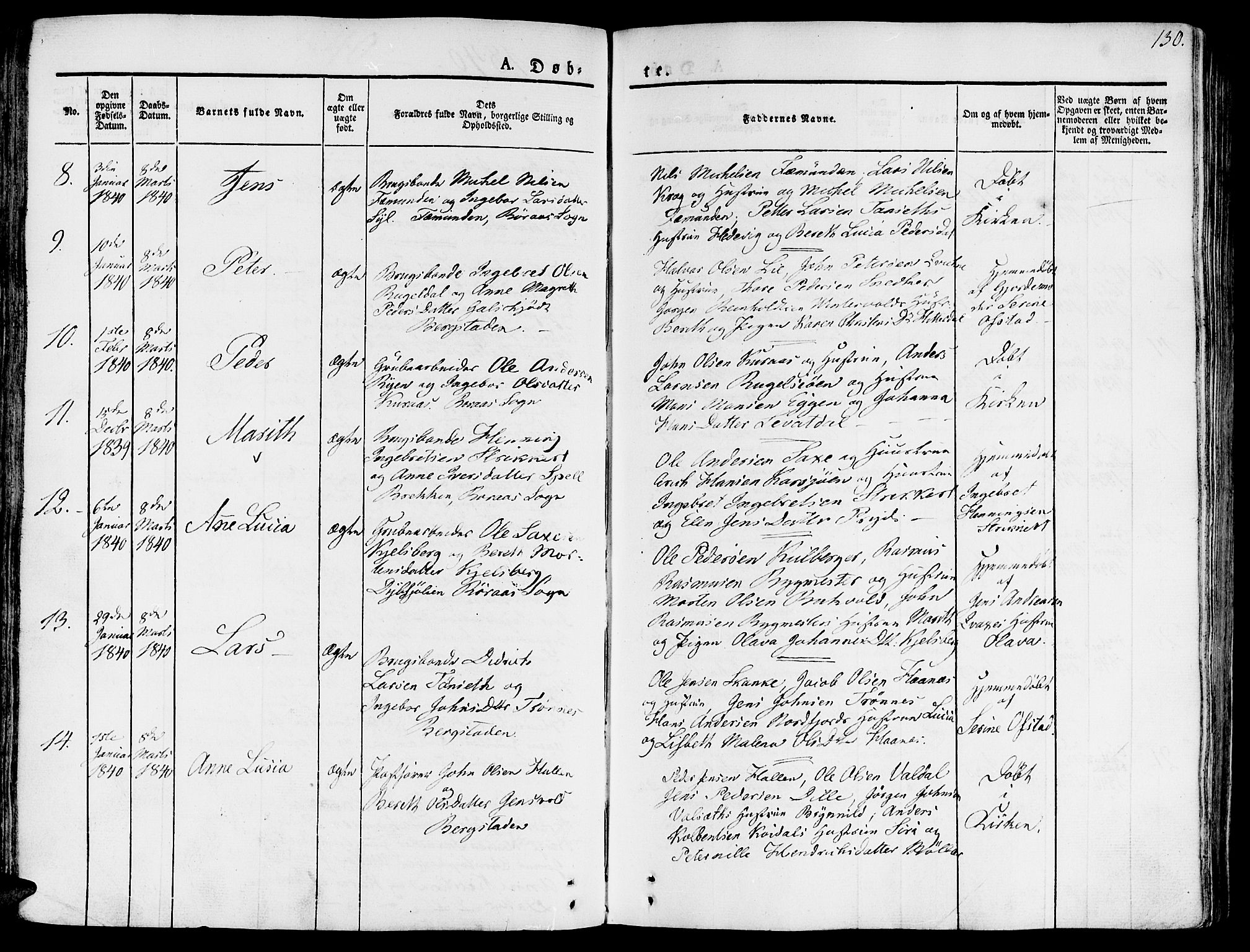 Ministerialprotokoller, klokkerbøker og fødselsregistre - Sør-Trøndelag, SAT/A-1456/681/L0930: Parish register (official) no. 681A08, 1829-1844, p. 130