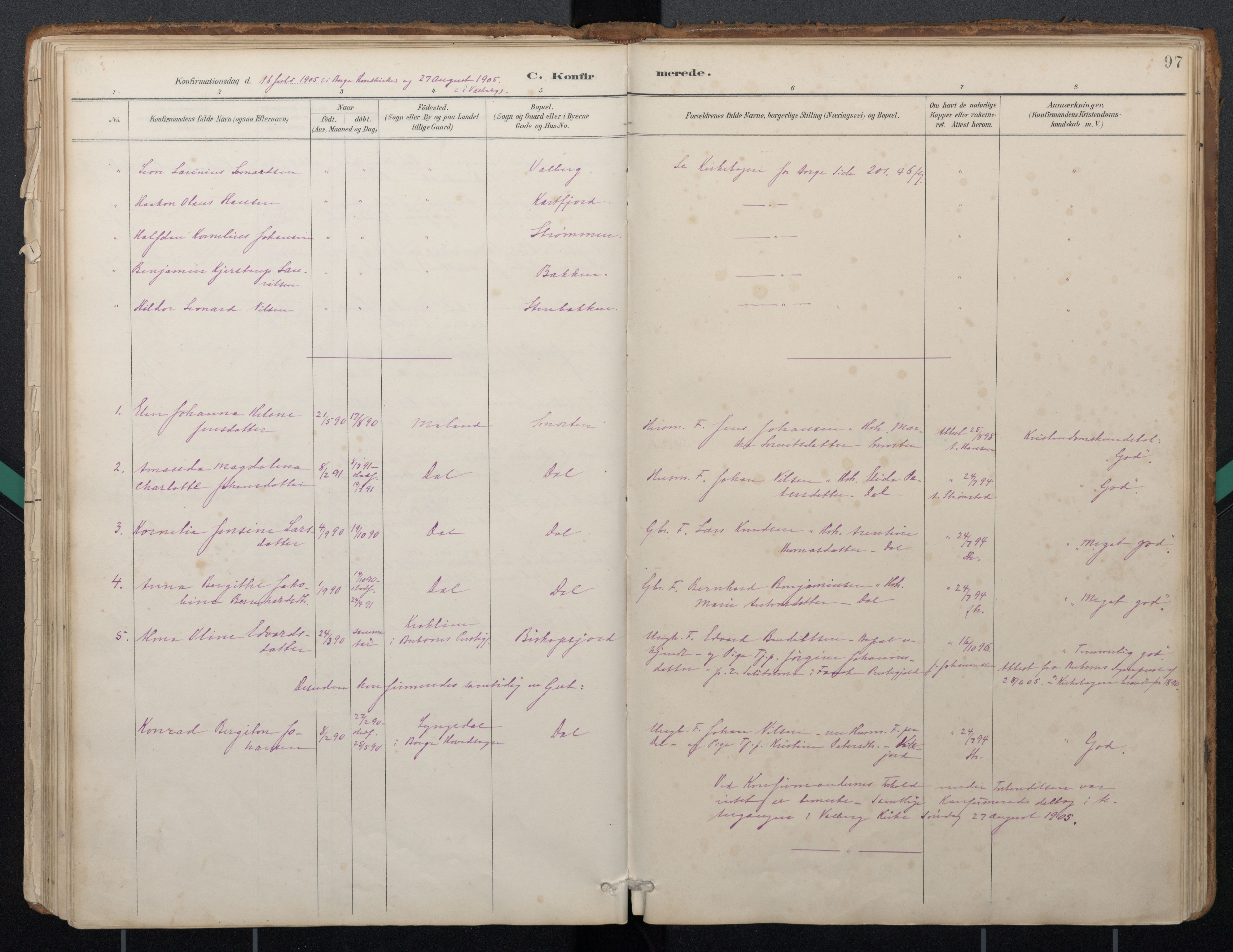 Ministerialprotokoller, klokkerbøker og fødselsregistre - Nordland, AV/SAT-A-1459/884/L1193: Parish register (official) no. 884A01, 1888-1905, p. 97