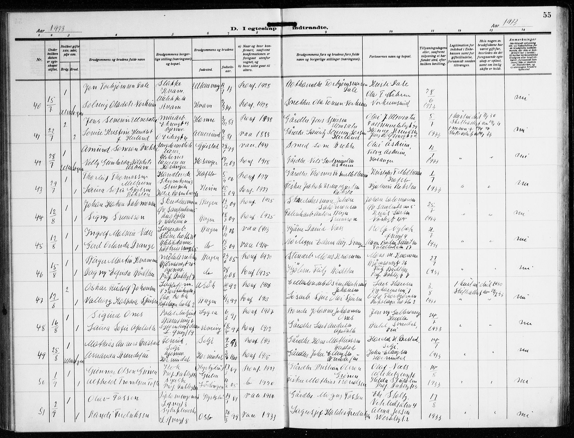 Korskirken sokneprestembete, AV/SAB-A-76101/H/Hab: Parish register (copy) no. D 5, 1926-1944, p. 55