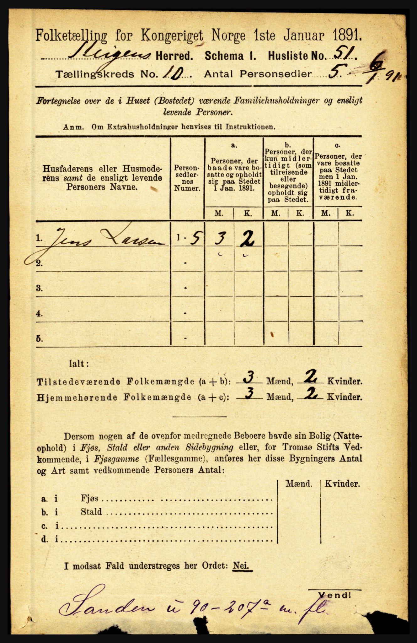 RA, 1891 census for 1848 Steigen, 1891, p. 3448