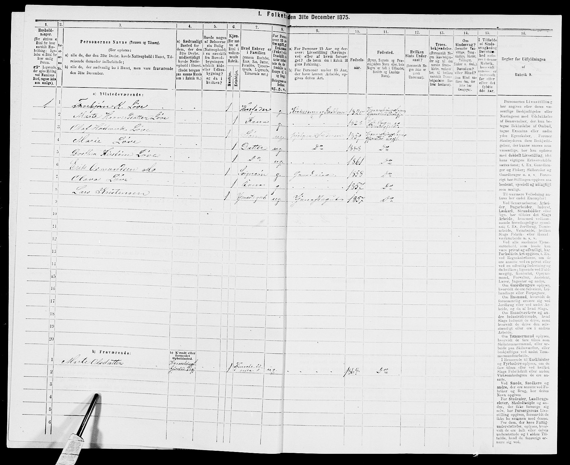 SAK, 1875 census for 0911P Gjerstad, 1875, p. 925