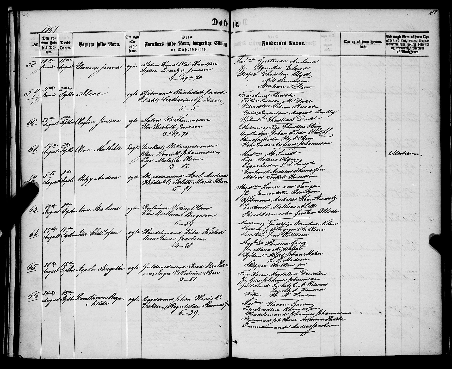 Nykirken Sokneprestembete, AV/SAB-A-77101/H/Haa/L0015: Parish register (official) no. B 2, 1858-1869, p. 185