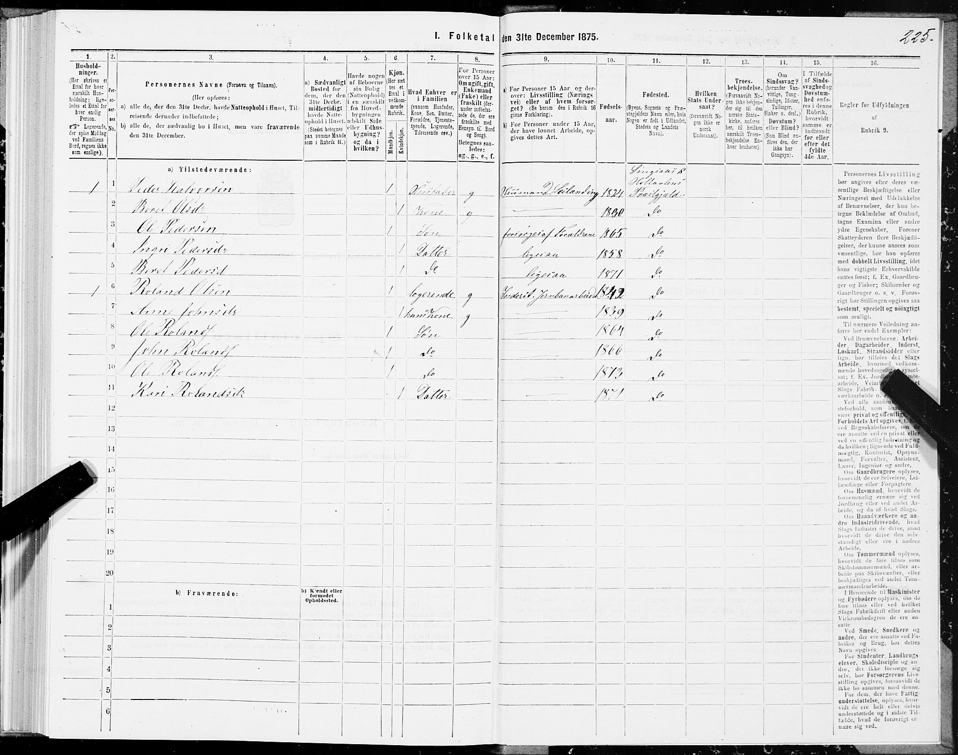 SAT, 1875 census for 1645P Haltdalen, 1875, p. 3225