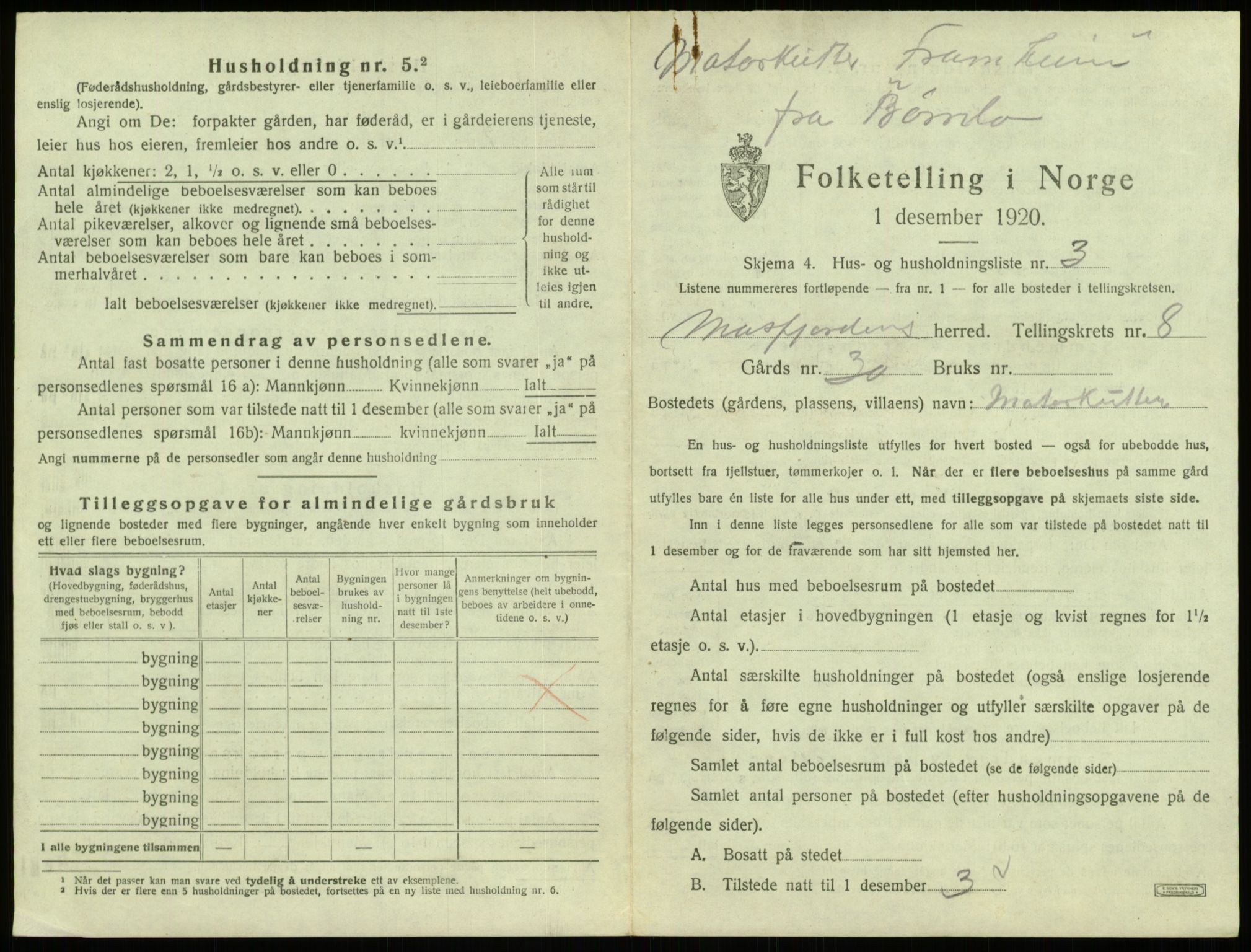 SAB, 1920 census for Masfjorden, 1920, p. 385