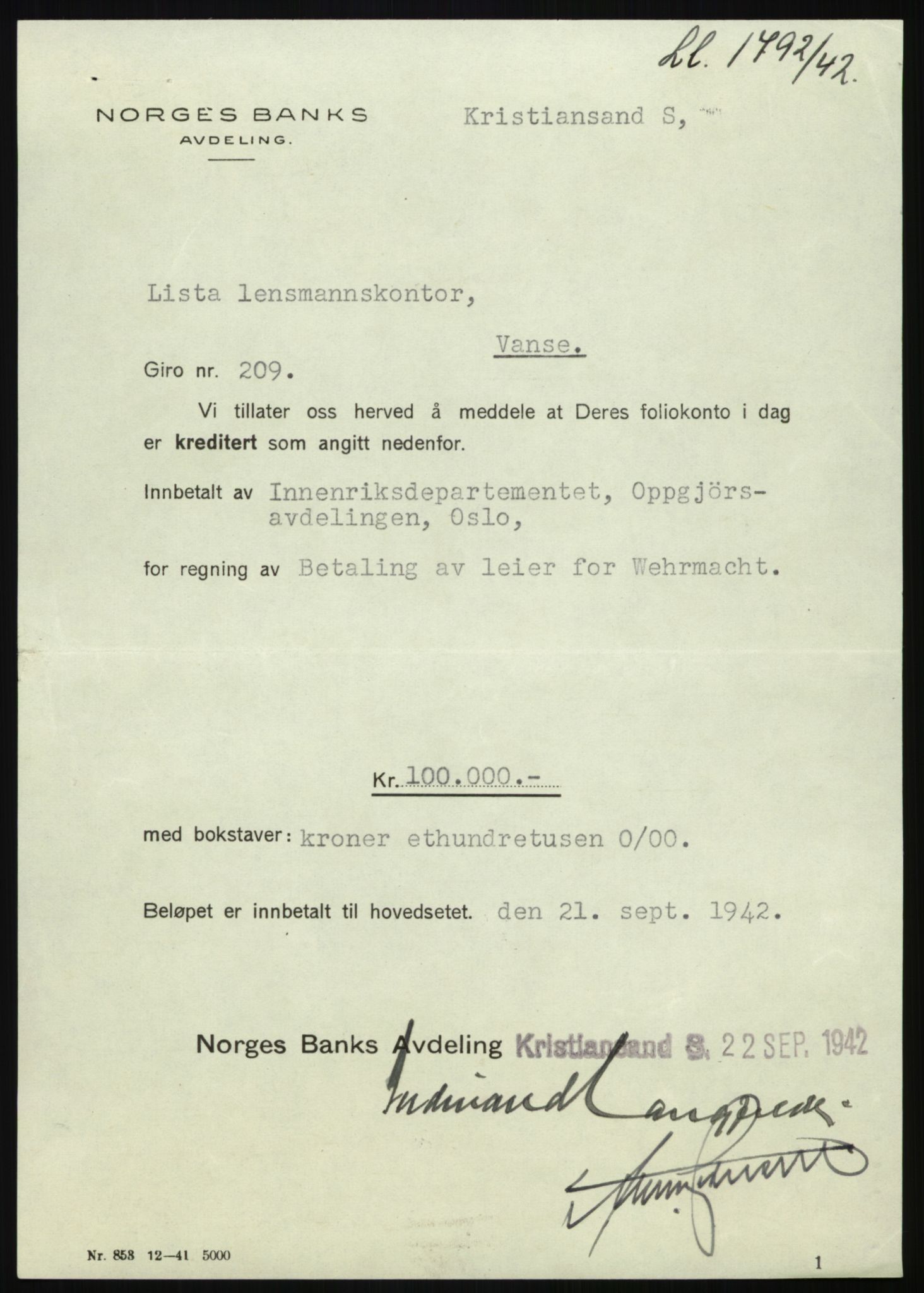 Forsvarsdepartementet, 10. kontor / Oppgjørskontoret, AV/RA-RAFA-1225/D/Db/L0180: Lista oppgjørskontor, 1942-1952, p. 927