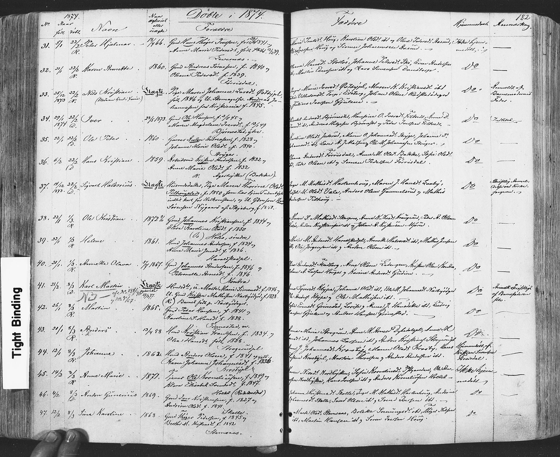 Rakkestad prestekontor Kirkebøker, AV/SAO-A-2008/F/Fa/L0011: Parish register (official) no. I 11, 1862-1877, p. 182