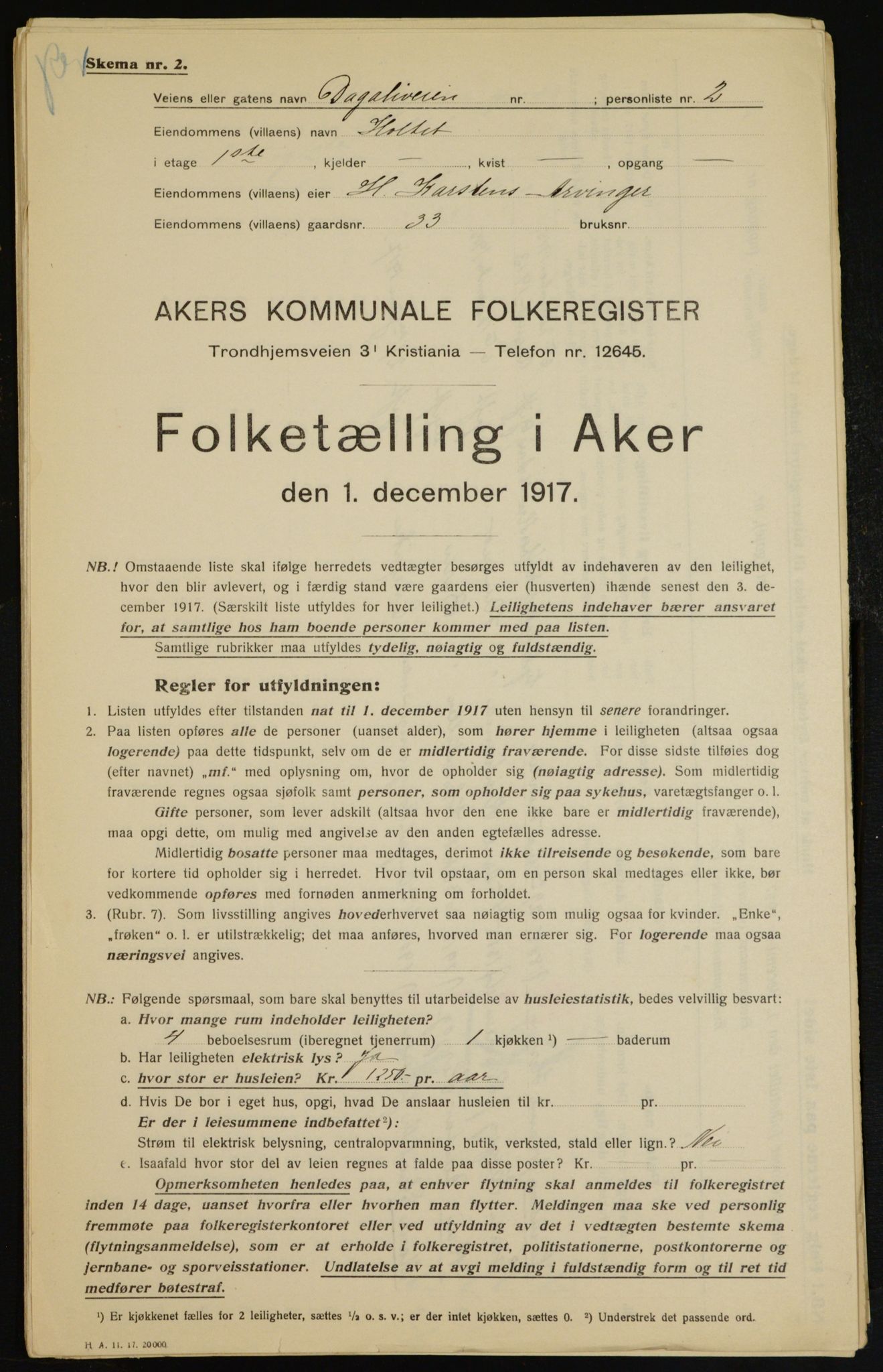 OBA, Municipal Census 1917 for Aker, 1917, p. 7333