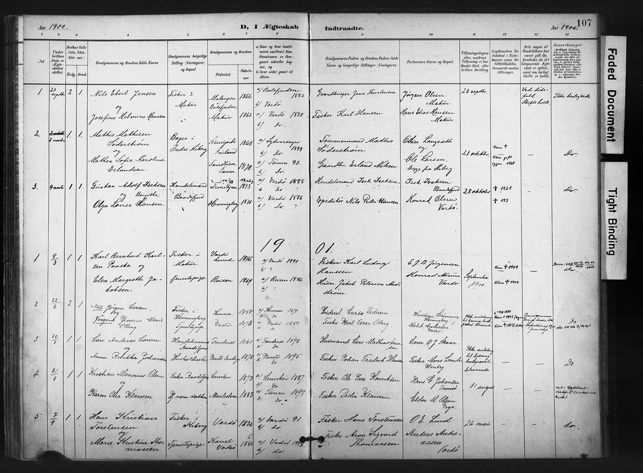 Vardø sokneprestkontor, SATØ/S-1332/H/Ha/L0011kirke: Parish register (official) no. 11, 1897-1911, p. 107