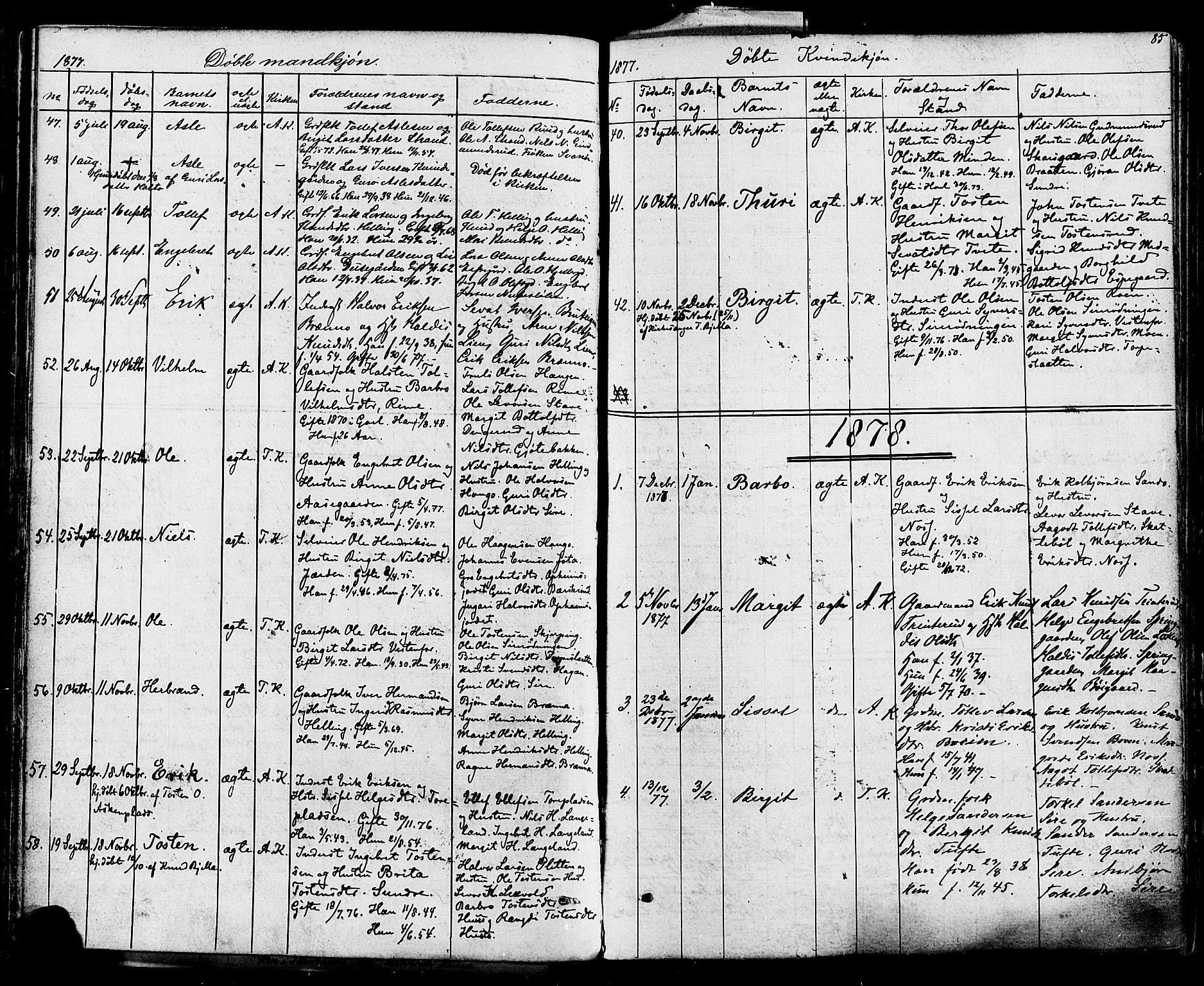 Ål kirkebøker, AV/SAKO-A-249/F/Fa/L0007: Parish register (official) no. I 7, 1865-1881, p. 85