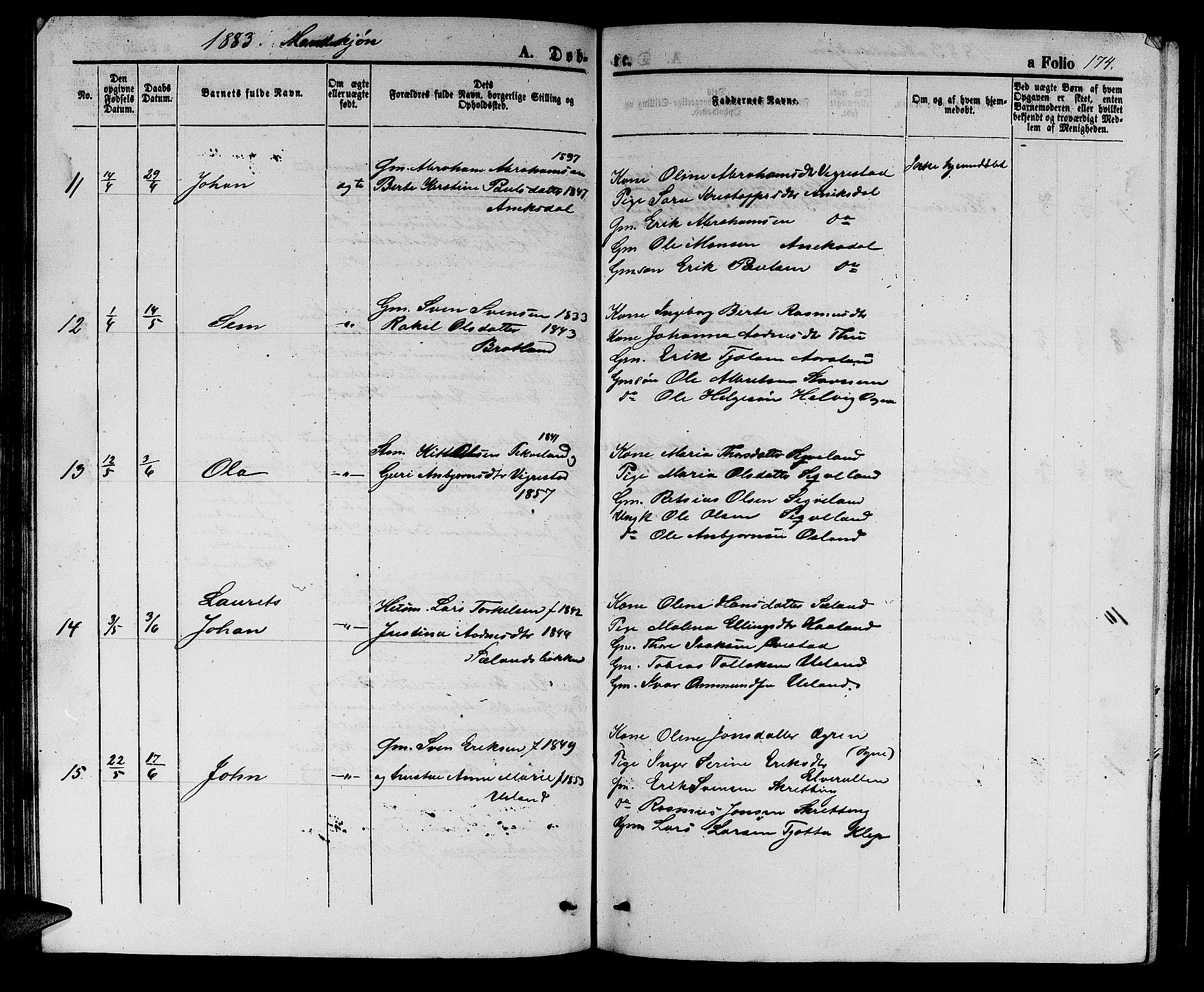 Hå sokneprestkontor, AV/SAST-A-101801/001/30BB/L0002: Parish register (copy) no. B 2, 1854-1883, p. 174