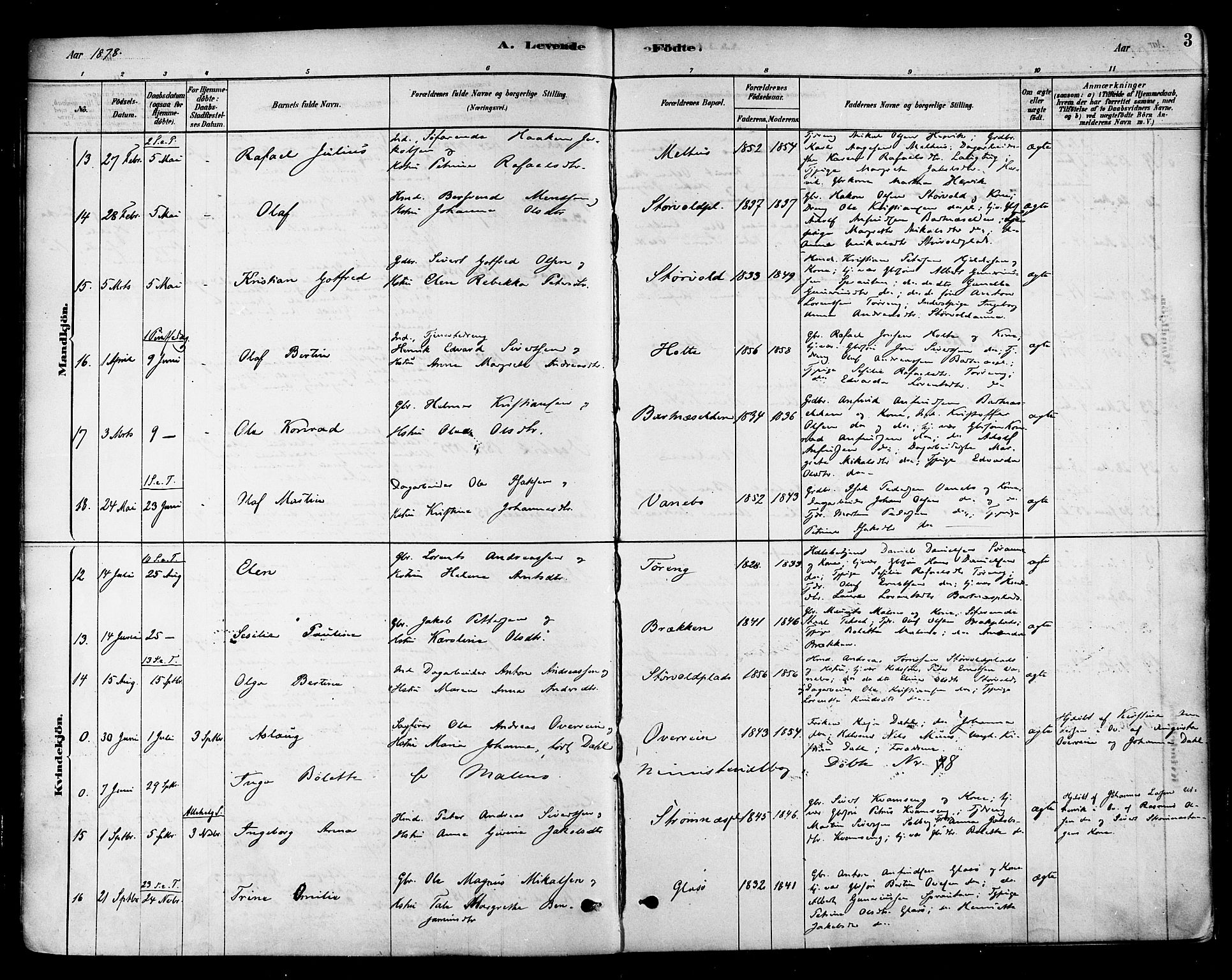 Ministerialprotokoller, klokkerbøker og fødselsregistre - Nord-Trøndelag, AV/SAT-A-1458/741/L0395: Parish register (official) no. 741A09, 1878-1888, p. 3