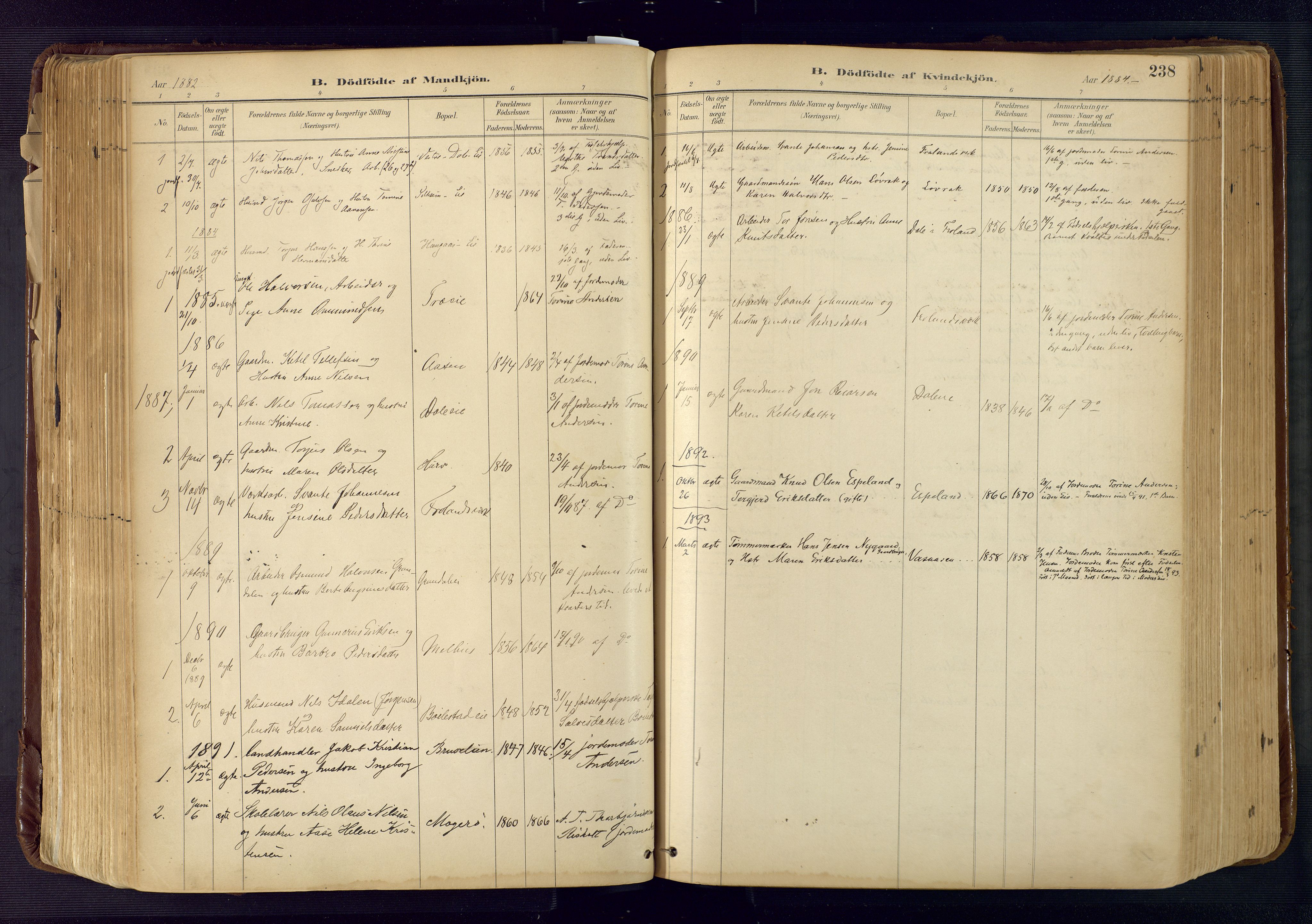 Froland sokneprestkontor, SAK/1111-0013/F/Fa/L0005: Parish register (official) no. A 5, 1882-1921, p. 238