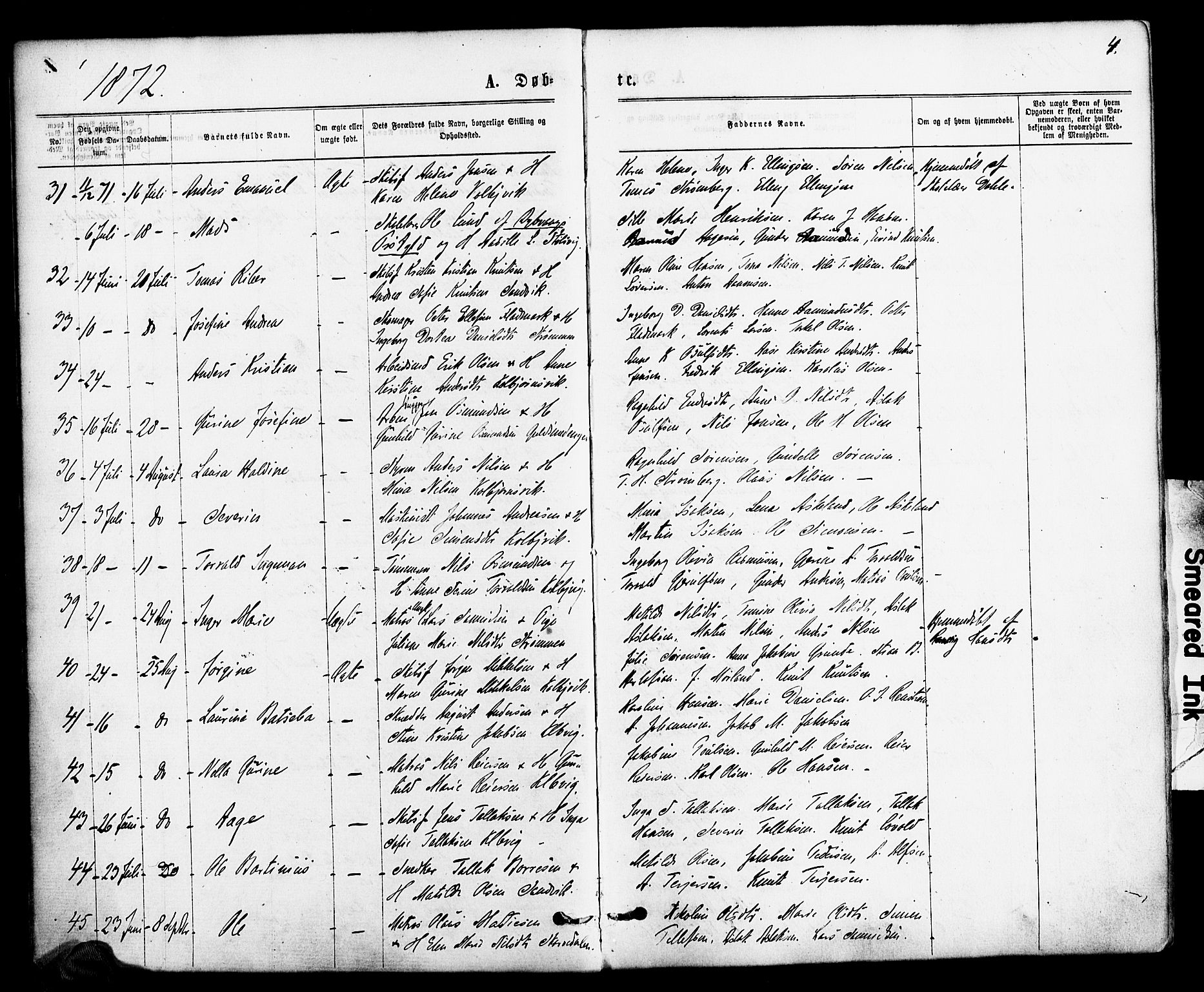 Hisøy sokneprestkontor, AV/SAK-1111-0020/F/Fa/L0002: Parish register (official) no. A 2, 1872-1880, p. 4