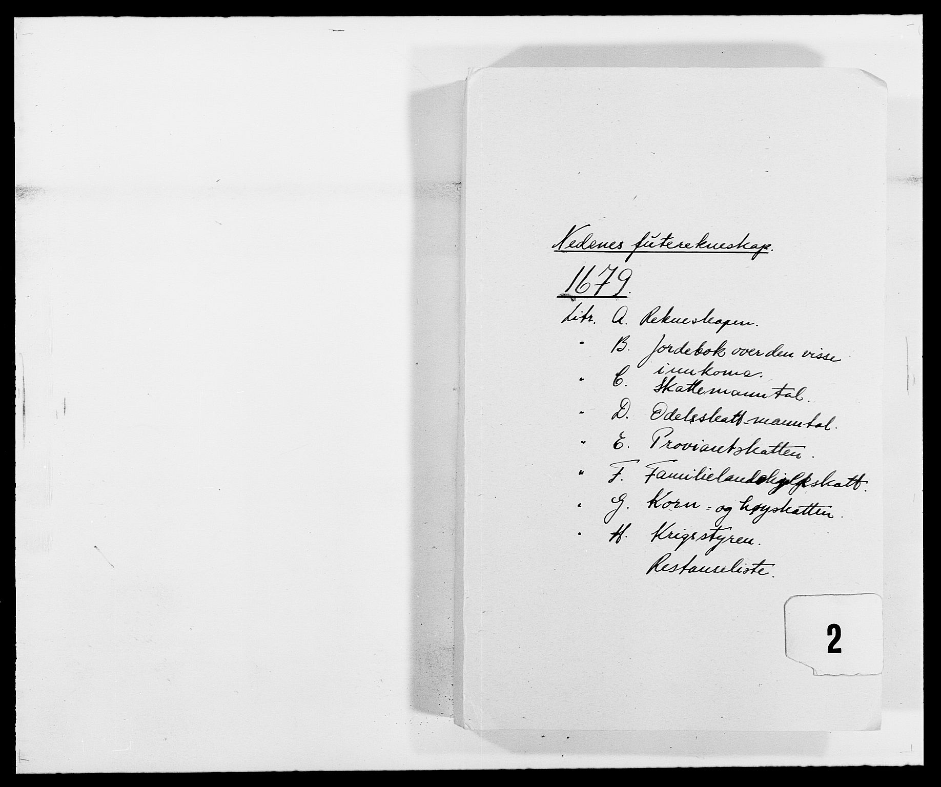 Rentekammeret inntil 1814, Reviderte regnskaper, Fogderegnskap, AV/RA-EA-4092/R39/L2303: Fogderegnskap Nedenes, 1679, p. 1