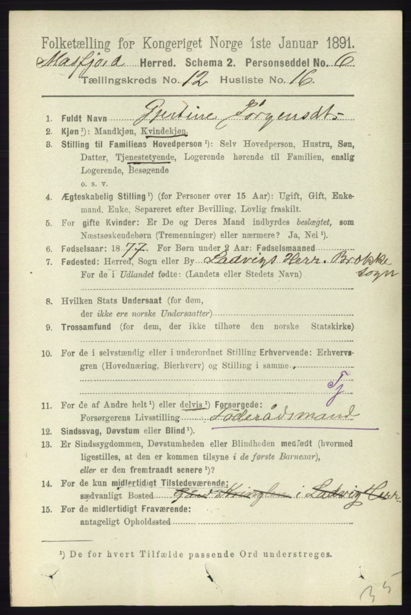 RA, 1891 census for 1266 Masfjorden, 1891, p. 2587