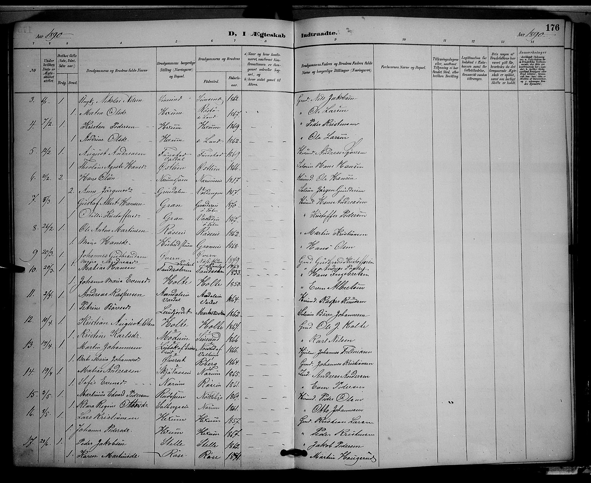 Vestre Toten prestekontor, SAH/PREST-108/H/Ha/Hab/L0009: Parish register (copy) no. 9, 1888-1900, p. 176