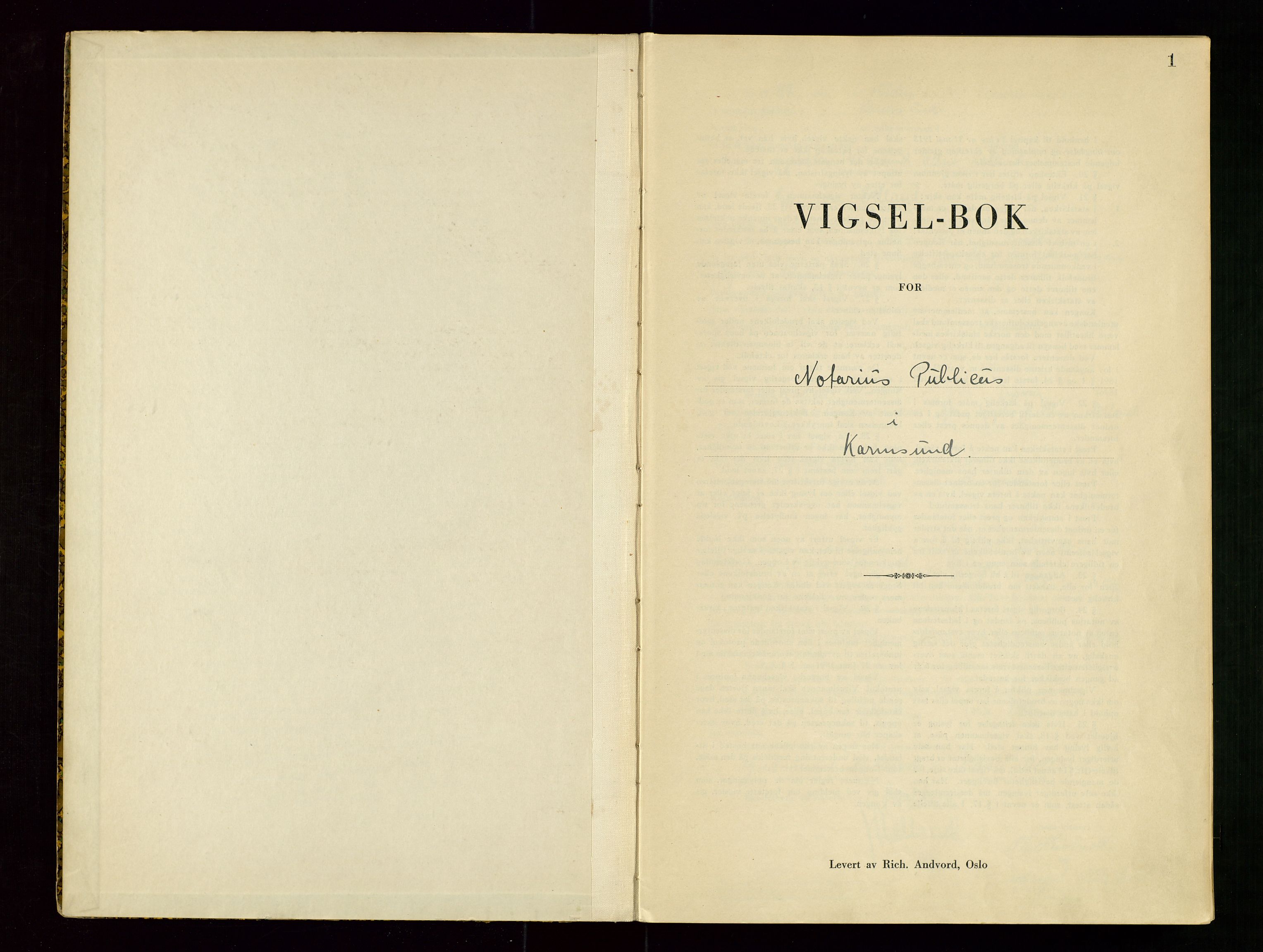 Karmsund sorenskriveri, AV/SAST-A-100311/01/III/IIICBA/L0002: VIGSELSBOK, 1942-1943, p. 1