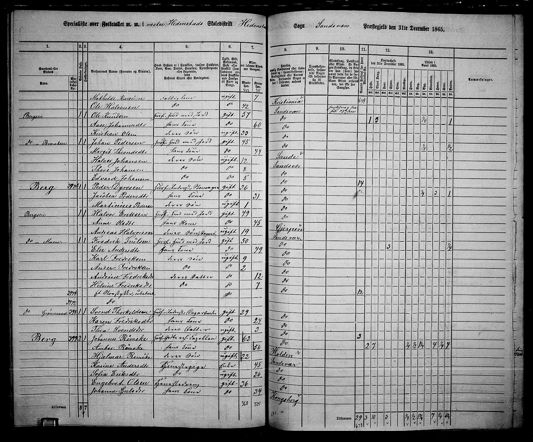 RA, 1865 census for Sandsvær, 1865, p. 142